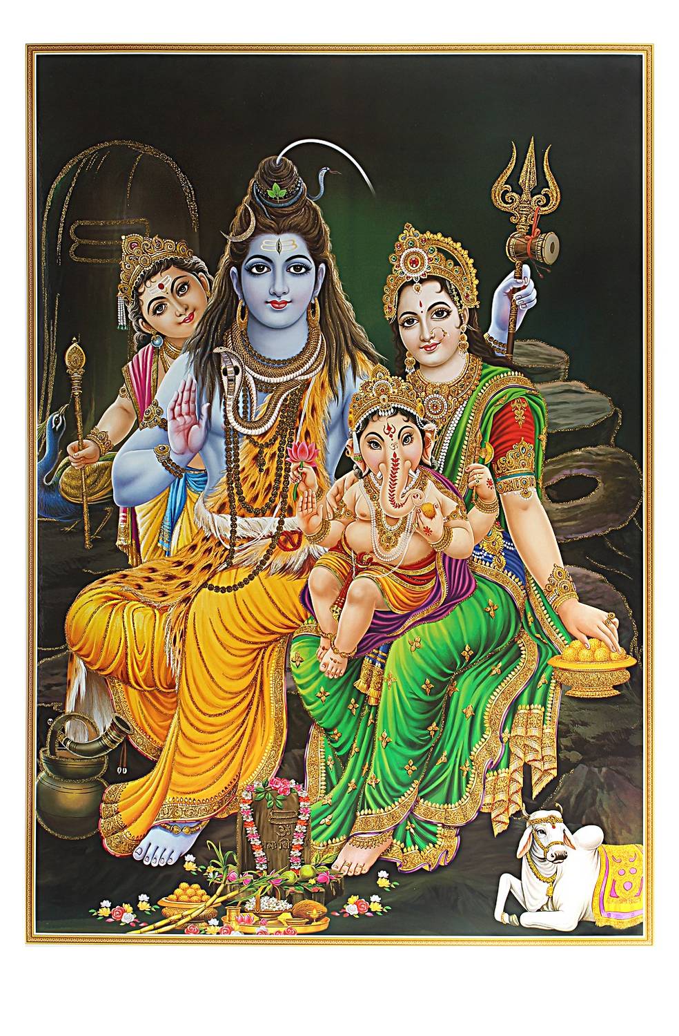 984x1500 Bm Traders Golden Zari Art Work Phot Of Shiv Parivar Unframed Rolled Wall Poster (25 X 36 Inches) Fine Art Print posters in India art, film, design, movie