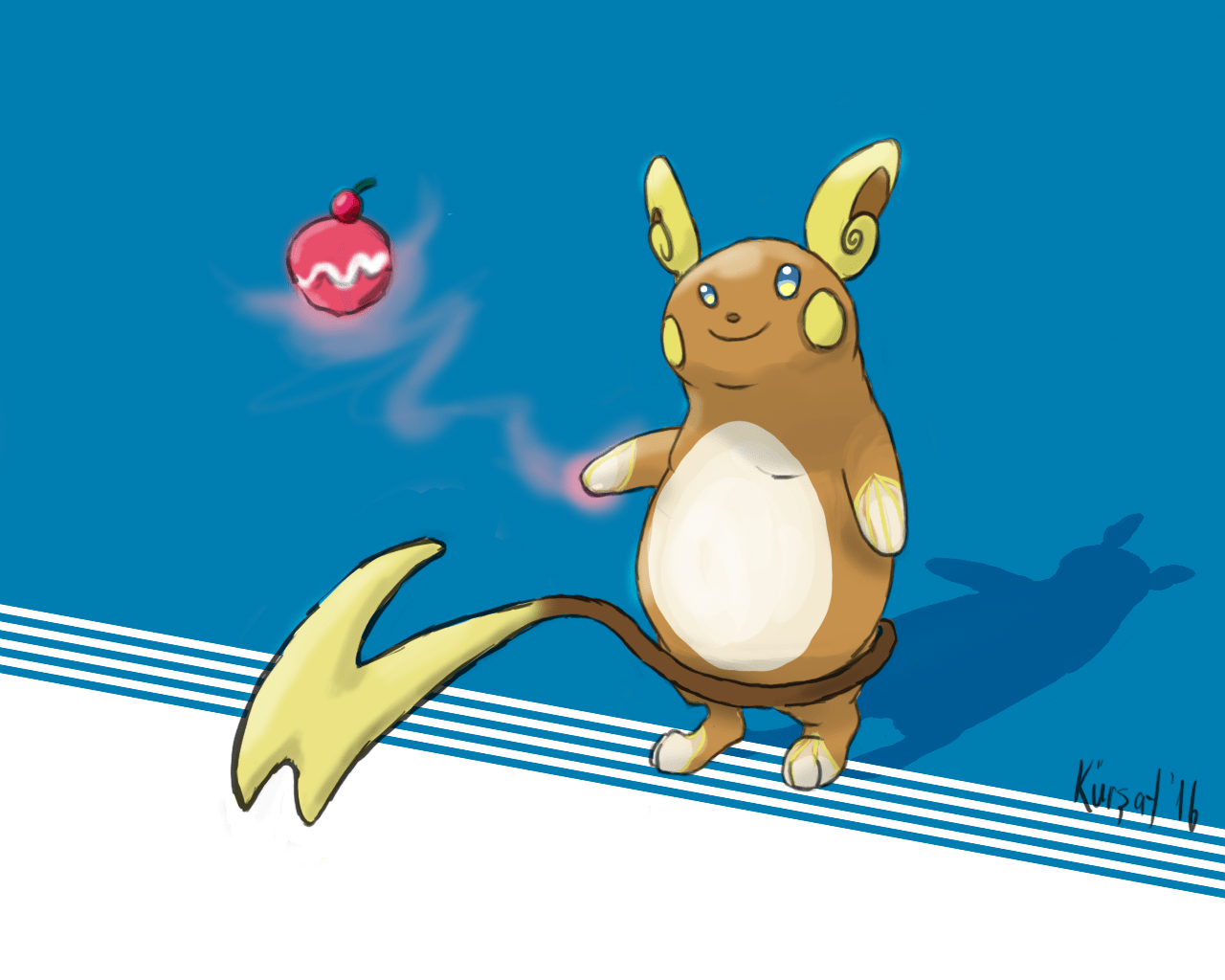 1280x1024 Have you ever eaten too much that you needed to evolve psychic powers to help you move? (Alolan Raichu fan art)