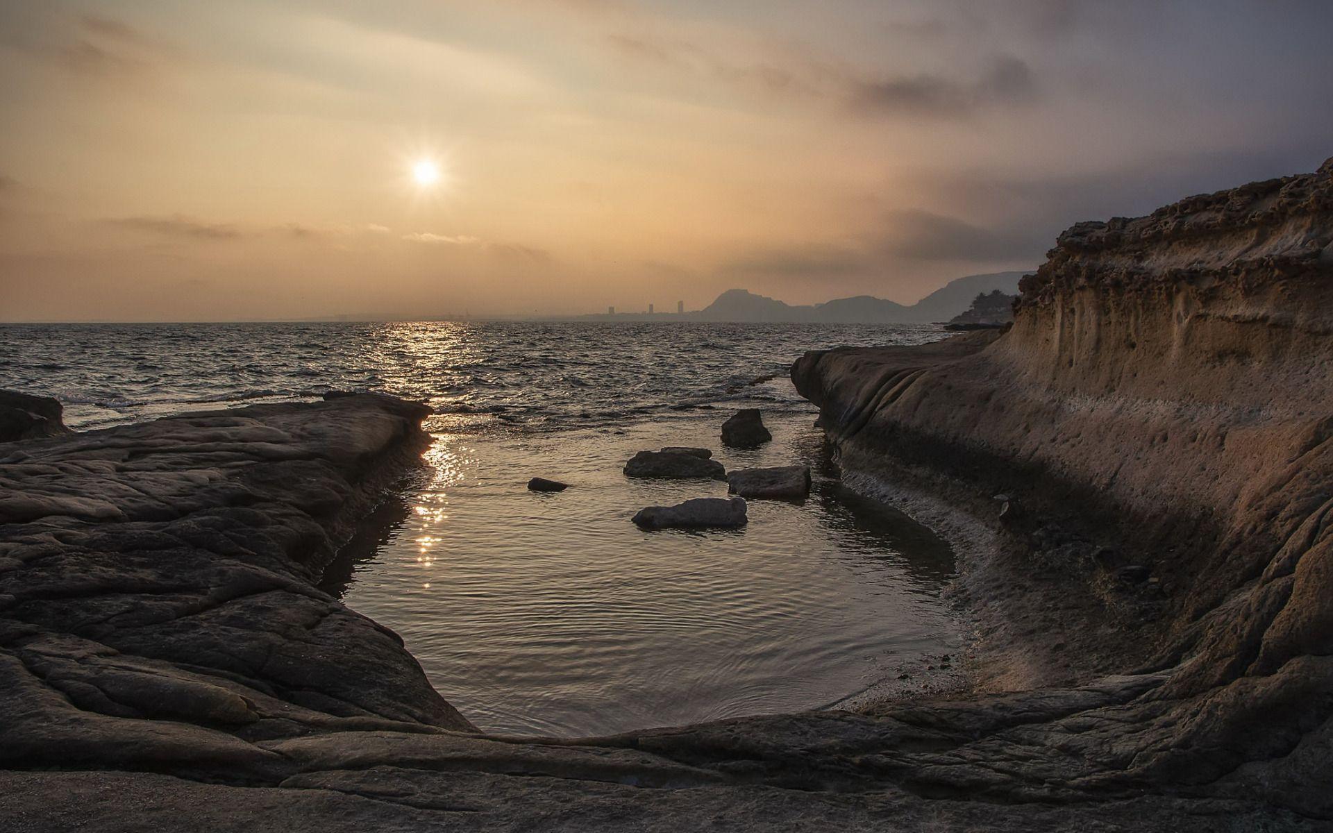1920x1200 Download wallpaper Cabo de las Huertas, Alicante, Mediterranean Sea, coast, sunset, evening, beach, summer, Valencia, Spain for desktop with resolution 1920x1200. High Quality HD picture wallpaper