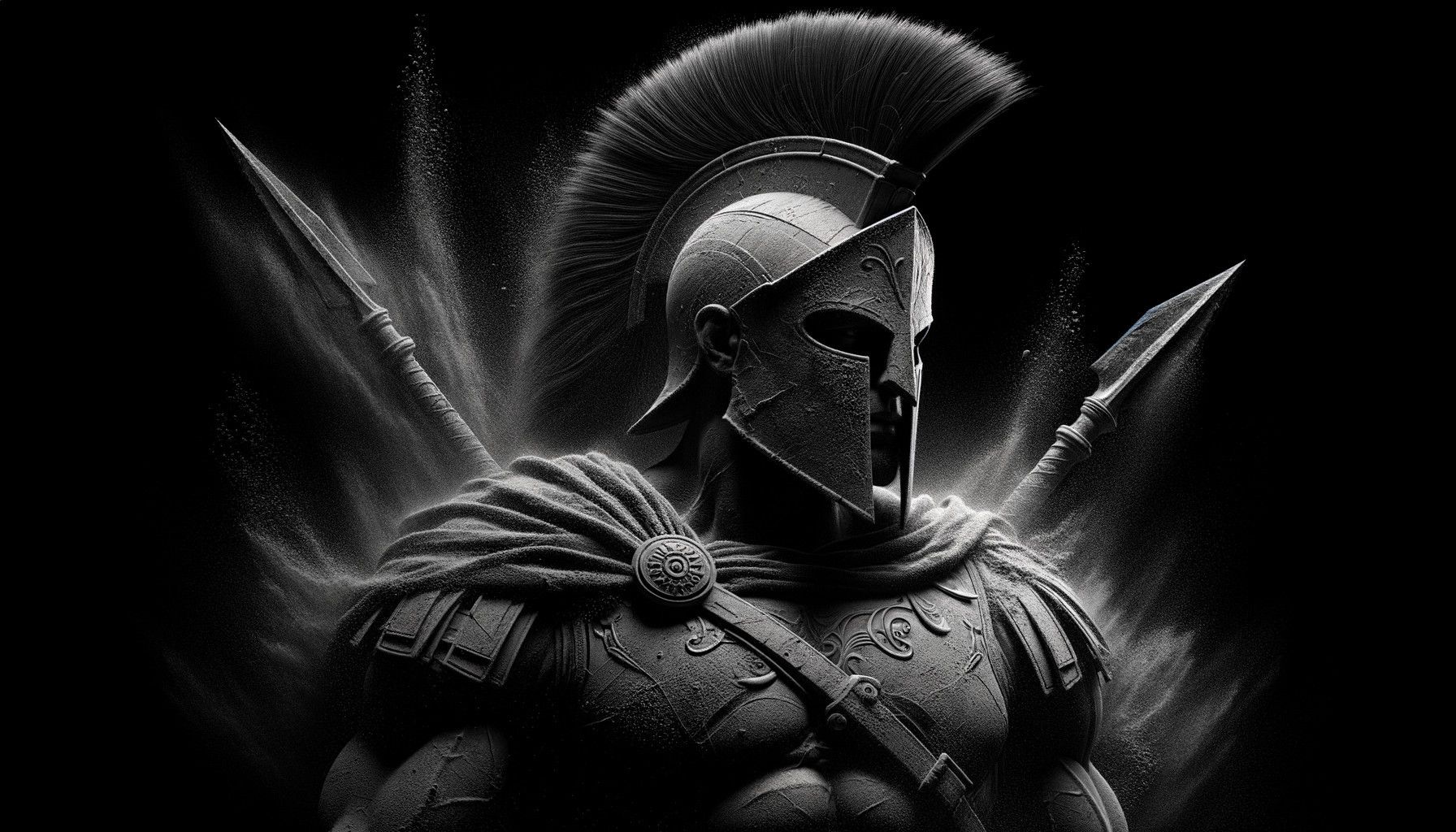 1792x1024 Warrior in Dramatic Pose with Helmet and Cloak. Deep Dream Generator