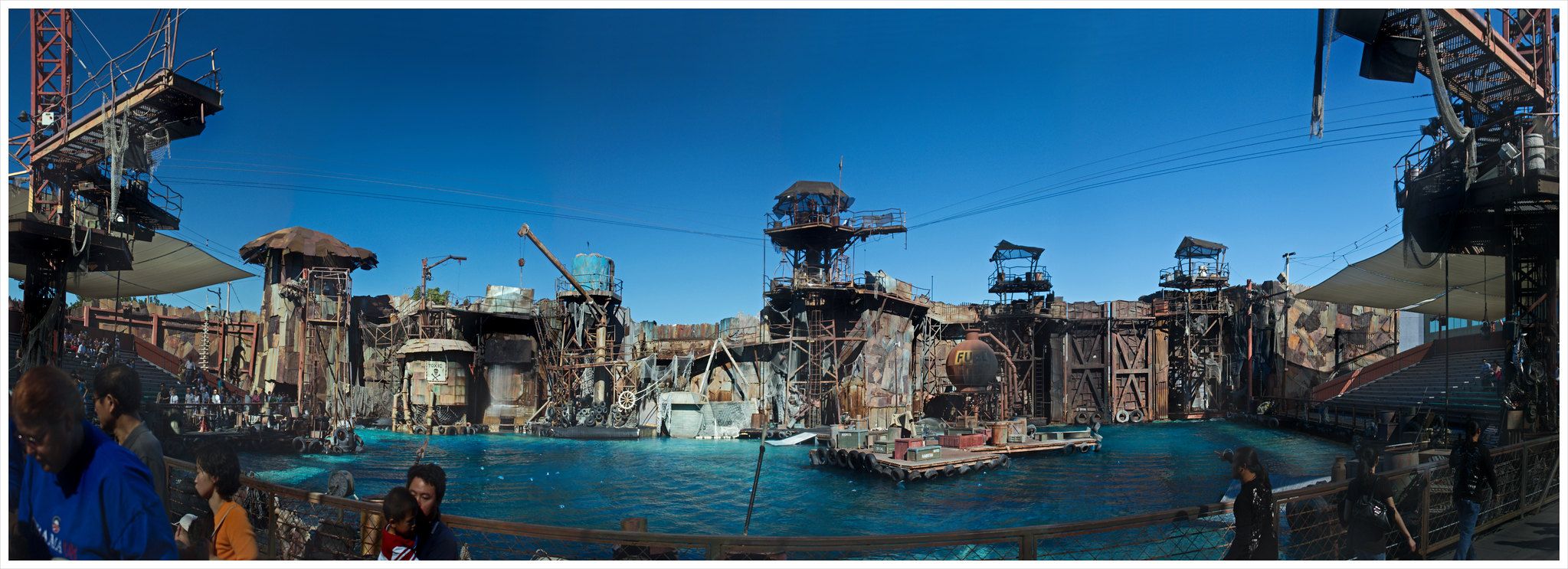 2047x743 Waterworld Atoll, Universal City, CA. A panoramic view of t