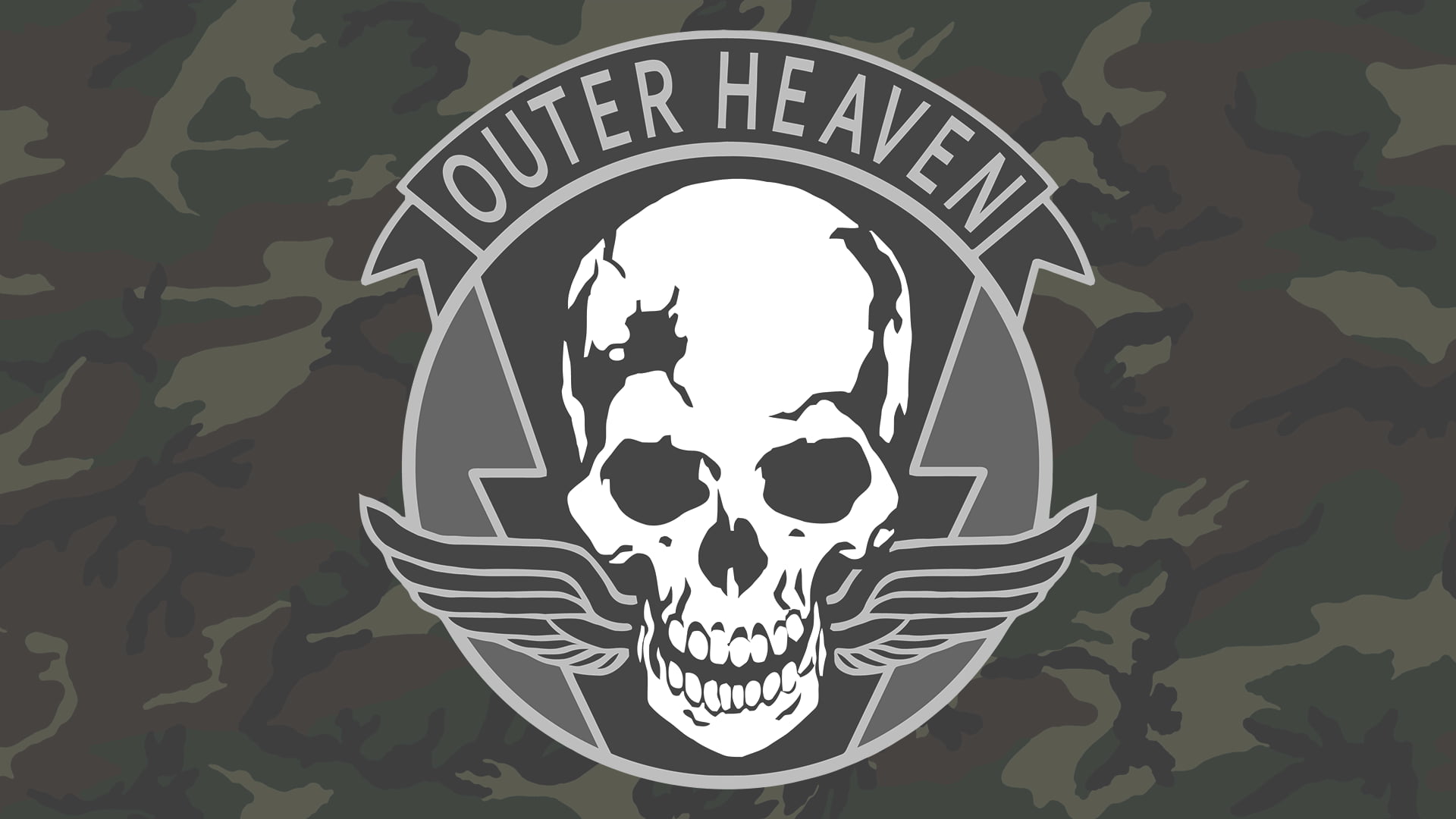 1920x1080 Black and white Outer Heaven logo, Metal Gear Solid, camouflage, minimalism HD wallpaper