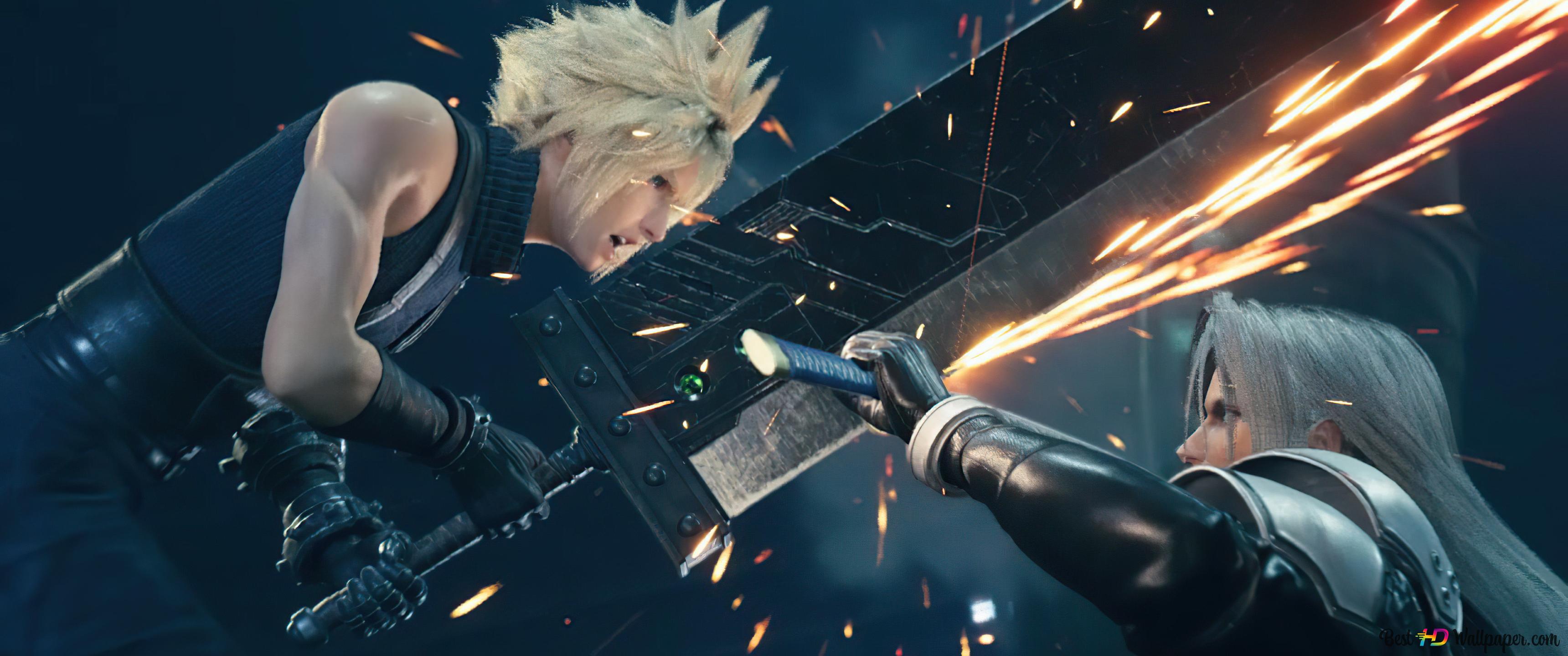 3440x1440 Cloud Vs. Sephiroth Fantasy VII Remake (Video Game) 4K wallpaper download