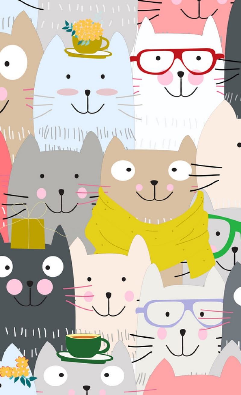 800x1309 Funny cat group, animals, cat, colourful, cute, funny, HD phone wallpaper