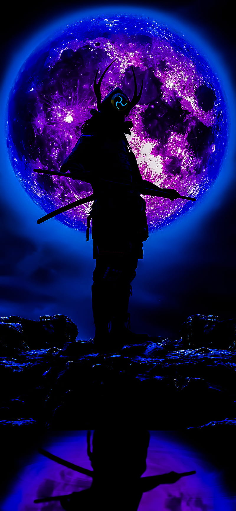 800x1733 HD samurai in purple wallpaper
