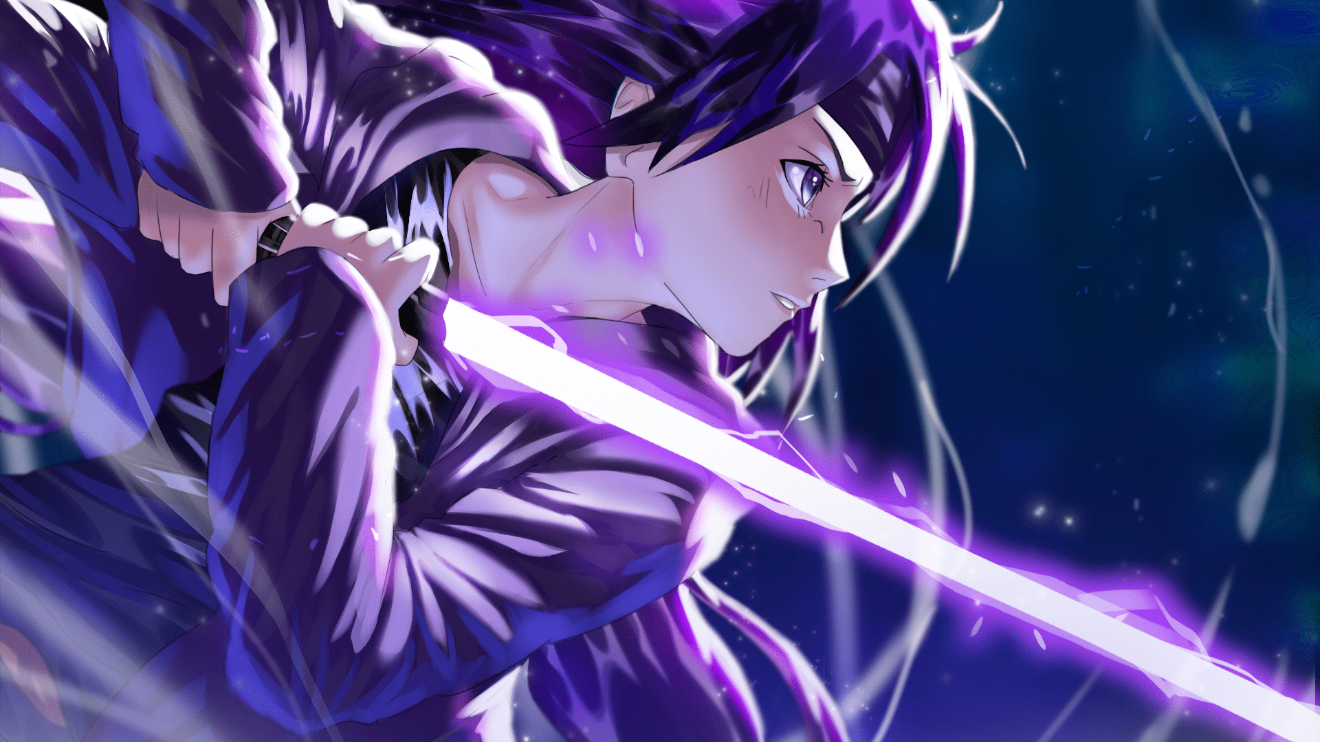1920x1080 Anime Warrior with Radiant Purple Lightsaber