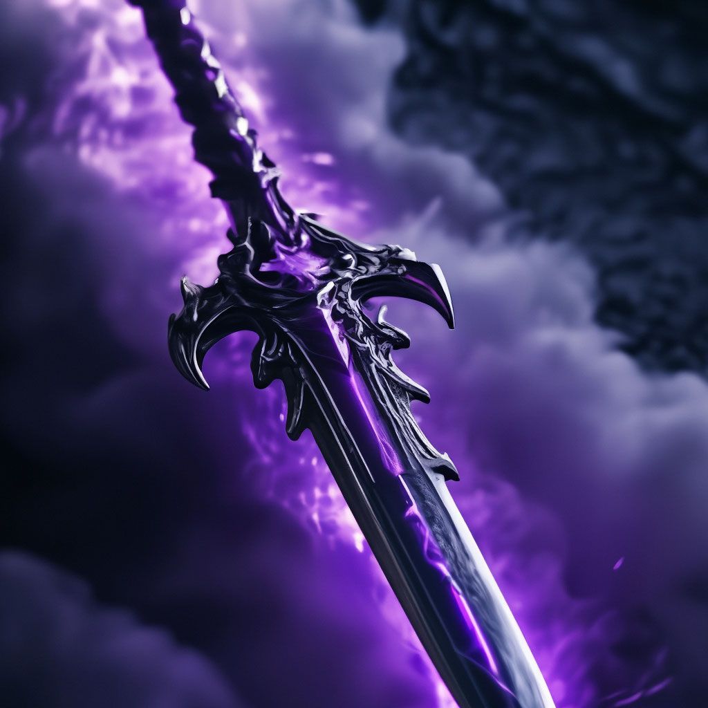 1024x1024 Dark magic, runic sword made of purple smoke, blade clearly visible, tilted, beautiful background, translucent