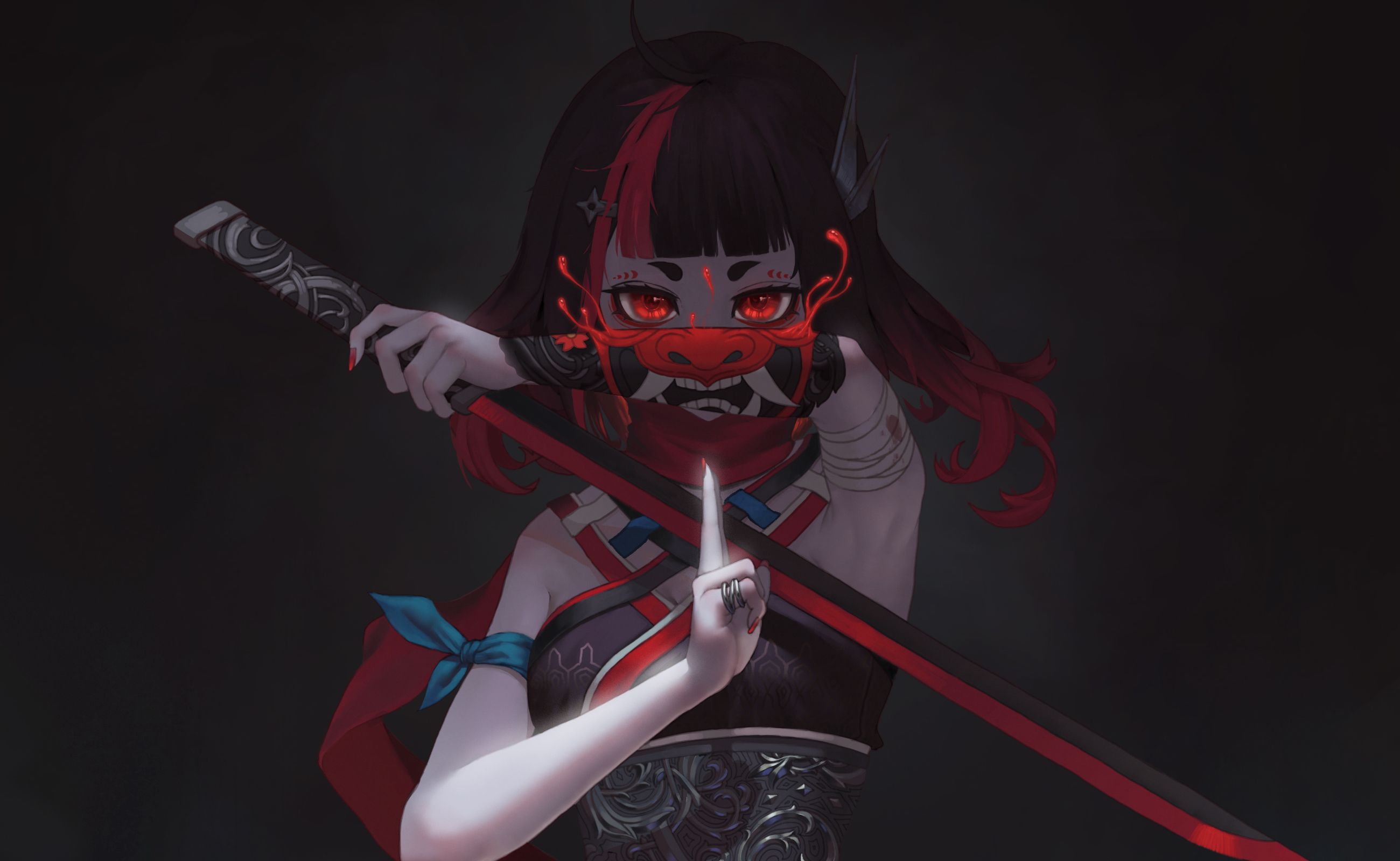 2600x1600 Phone wallpaper: Oni, Anime, Girl, Mask 1404662