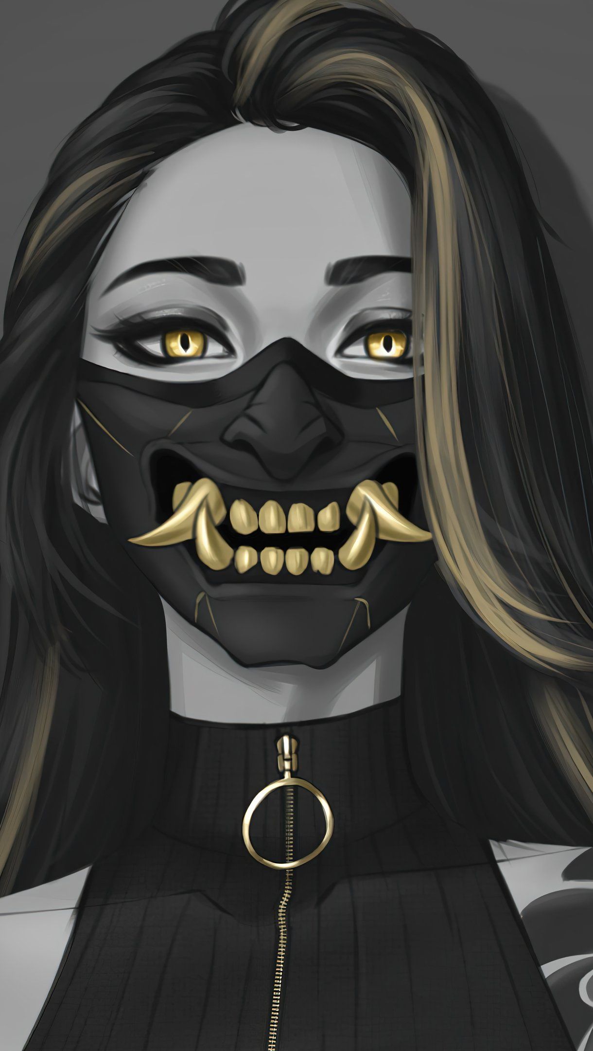 1220x2160 Samurai girl with mask Wallpaper 4K for iPhone and Mobile Phone