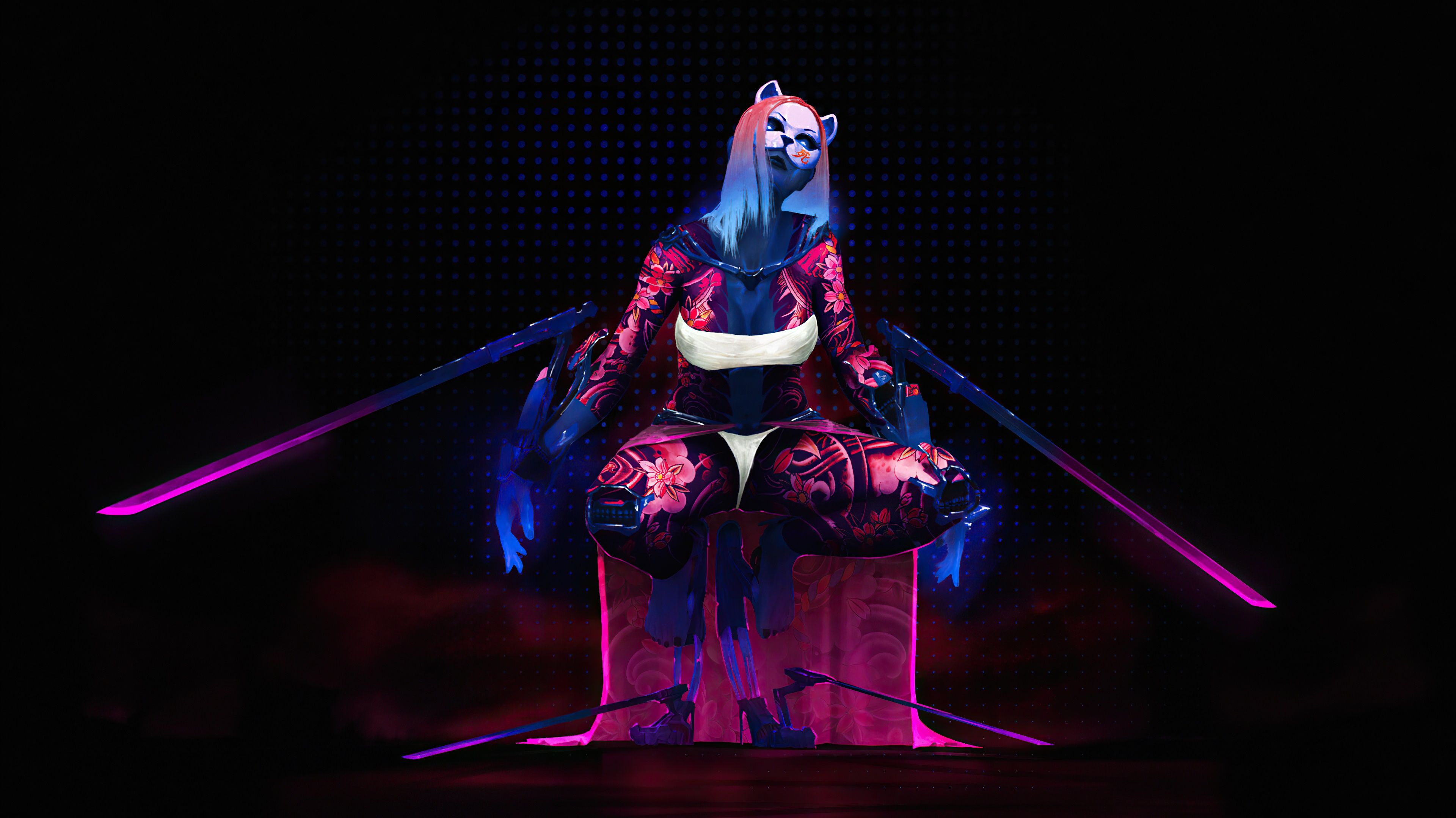 3840x2160 Neon Oni Warrior in Digital Twilight