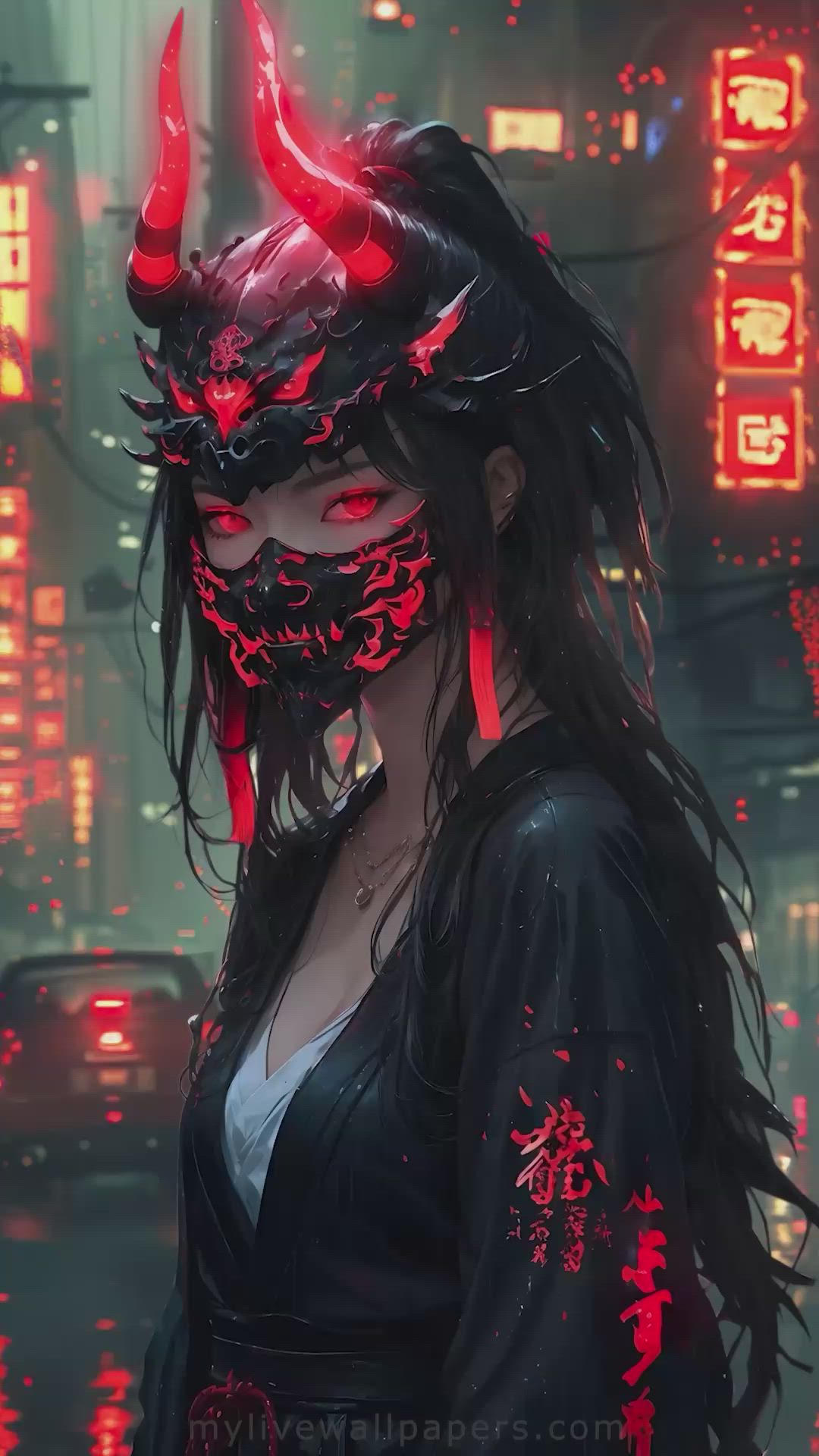 1080x1920 CYBERPUNK ONI MASK BABE LIVE WALLPAPER