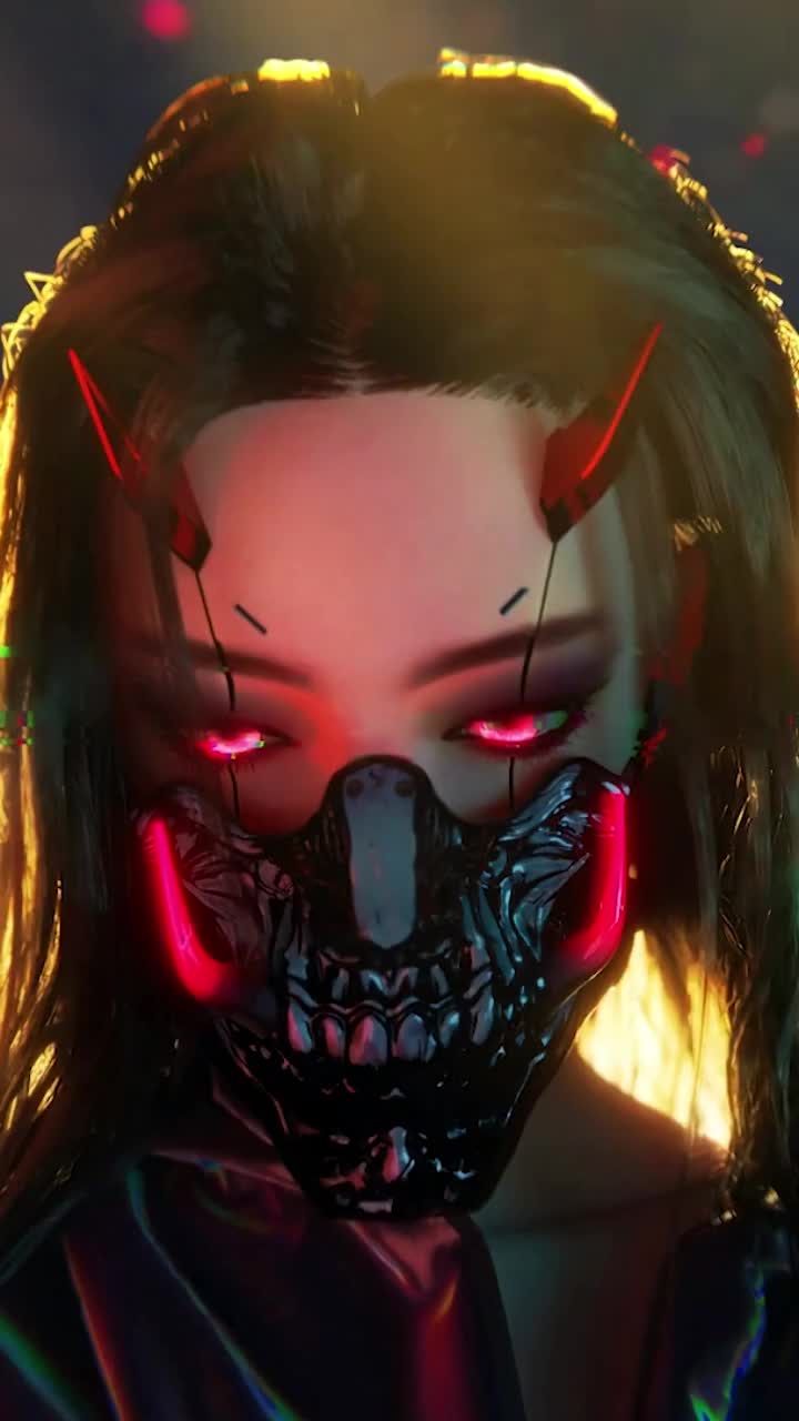 720x1280 Cyberpank Oni Mask Mobile Live Wallpaper