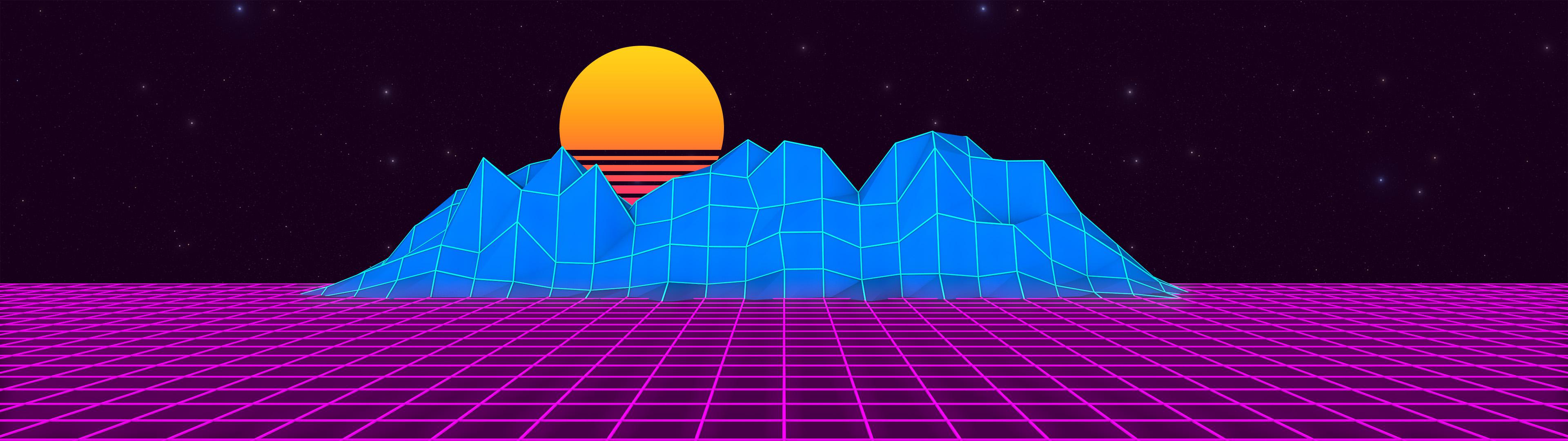 3840x1080 Retrowave sun [3840 x 1080]