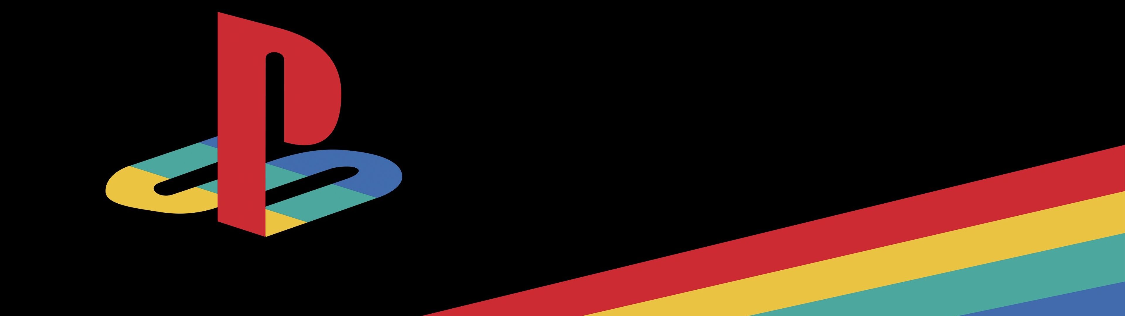 3840x1080 PlayStation Wallpaper 4K, Retro, Logo, AMOLED, Minimalist