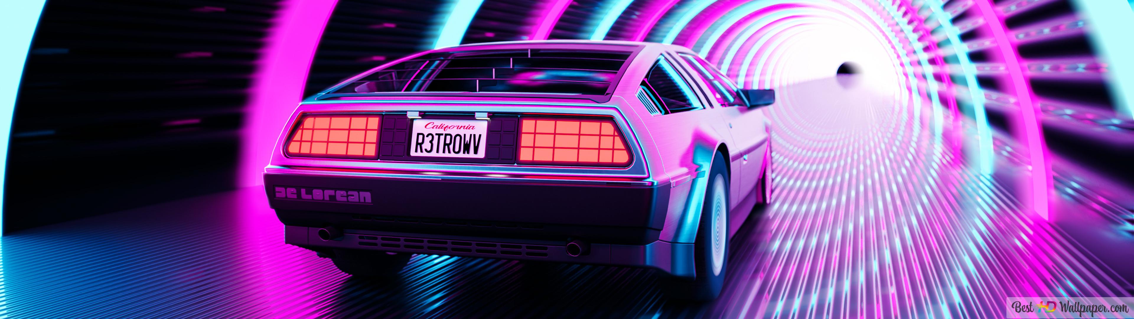 3840x1080 Retro Delorean Car 4K wallpaper download