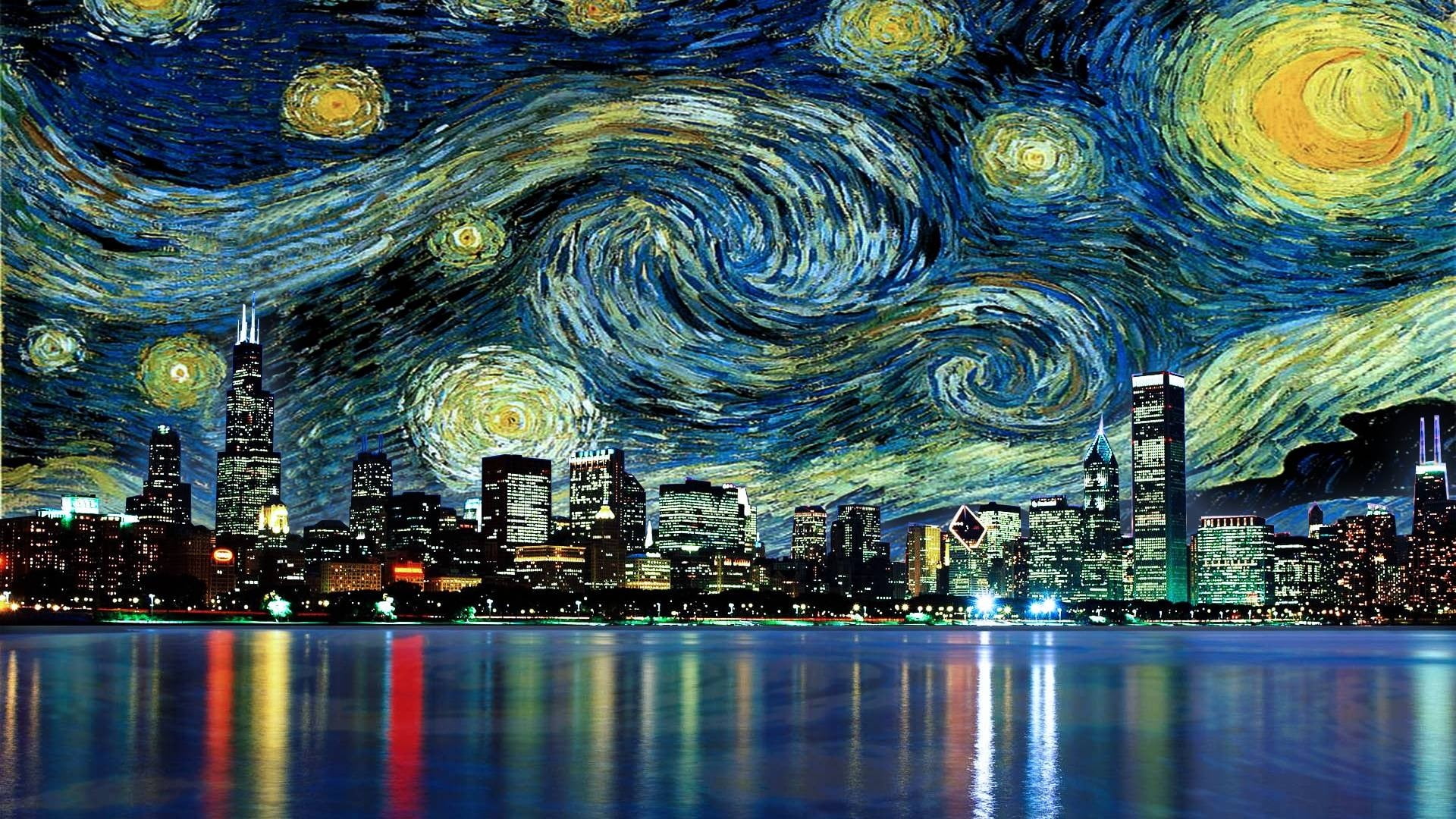 1920x1080 A Starry Night by Vincent Van Gogh HD wallpaper