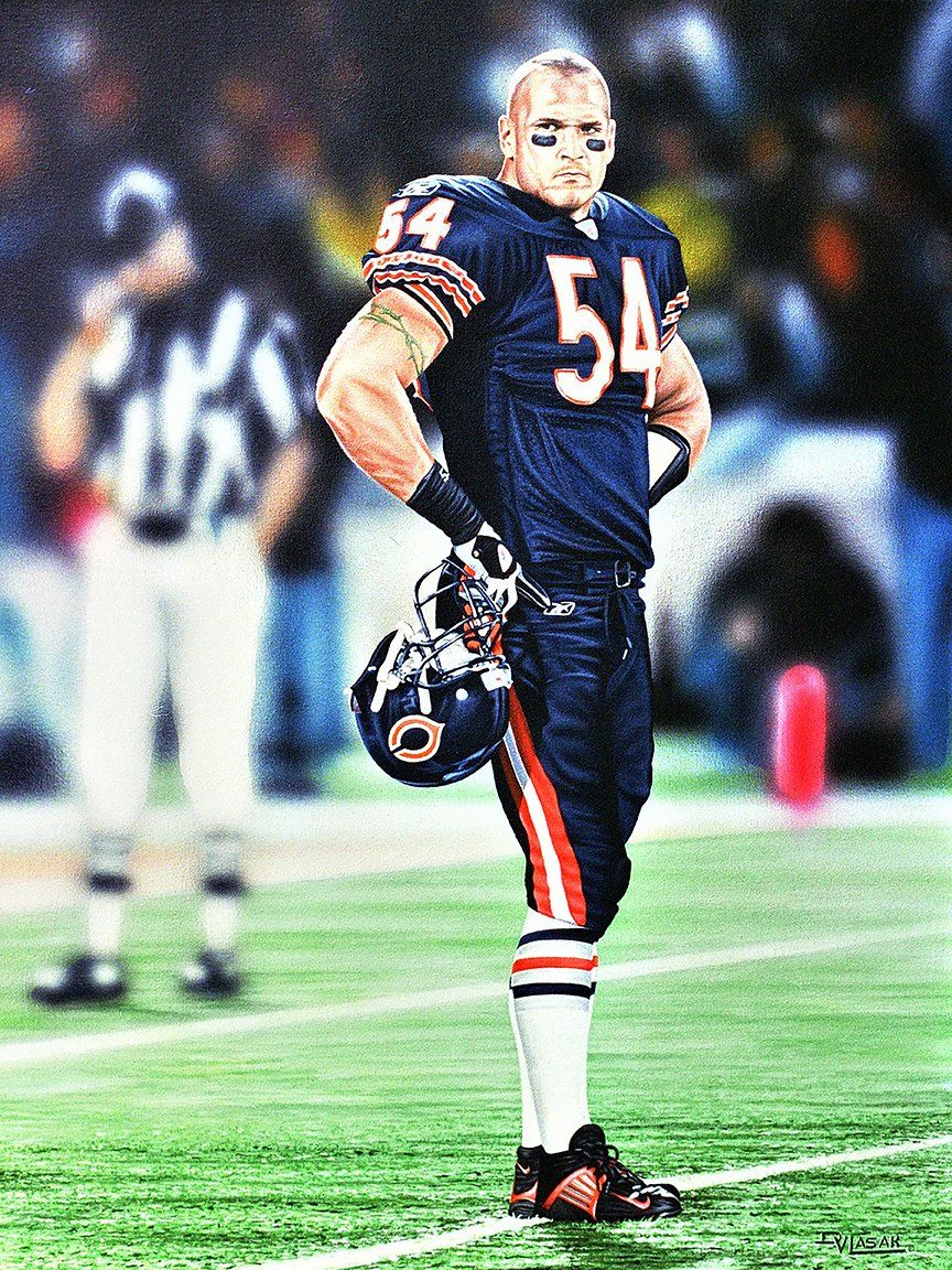 864x1152 BUY ART FOR LESS Canvas Brian Urlacher Chicago Bears by Darryl Vlasak 24x18 Painting Print on Wrapped Canvas Memorabilia Football NFL Legend Linebacker : Sports & Outdoors