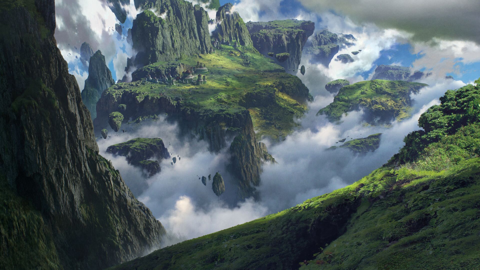 1920x1080 Mystical Floating Island: A Stunning Fantasy Landscape in HD