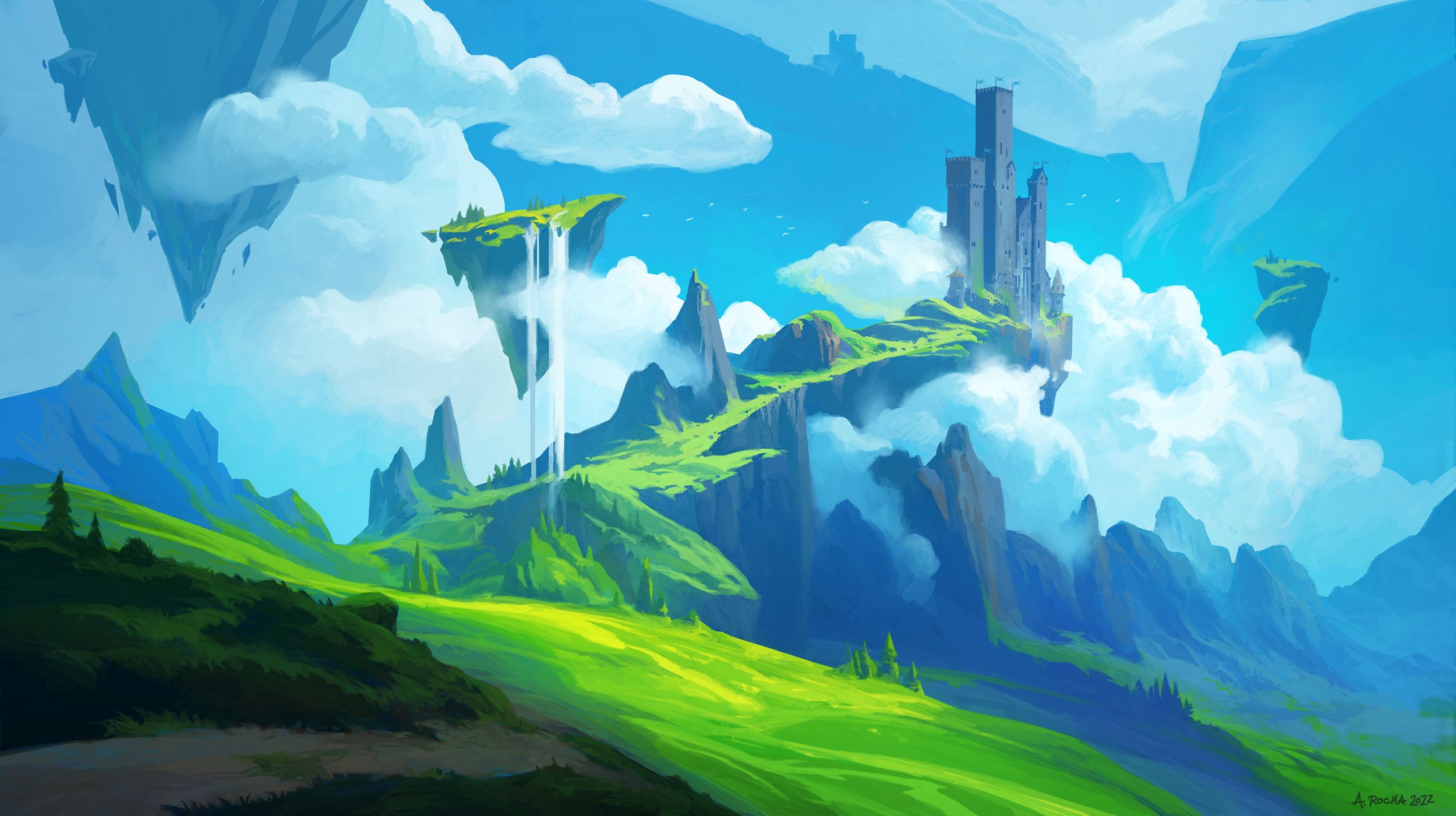 2500x1401 Skyward Citadel: Floating Island Fantasy HD Wallpaper