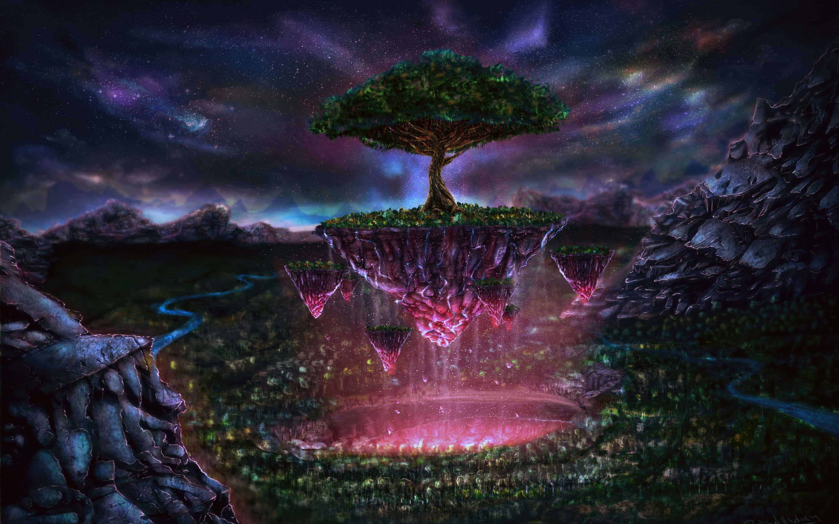 2880x1800 Download A fantasy land of floating islands Background