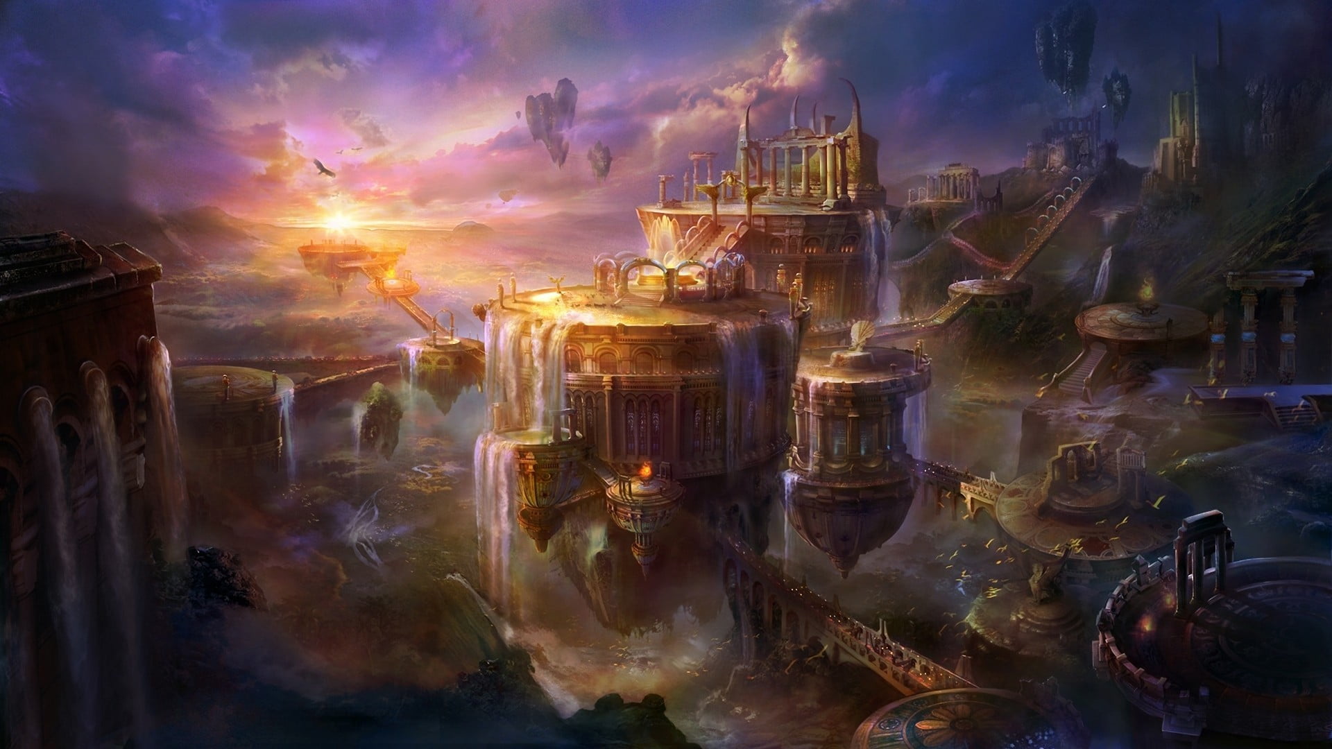 1920x1080 Floating kingdom graphic wallpaper, fantasy art HD wallpaper