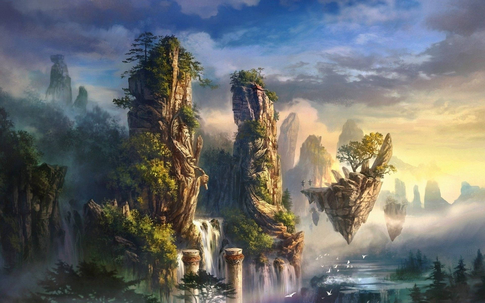 1920x1200 Download Two Towering Pillars Of Floating Island Wallpaper