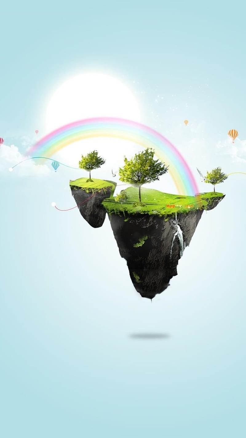 800x1422 Floating Island, abstract, floating, island, nature, rainbow, HD phone wallpaper
