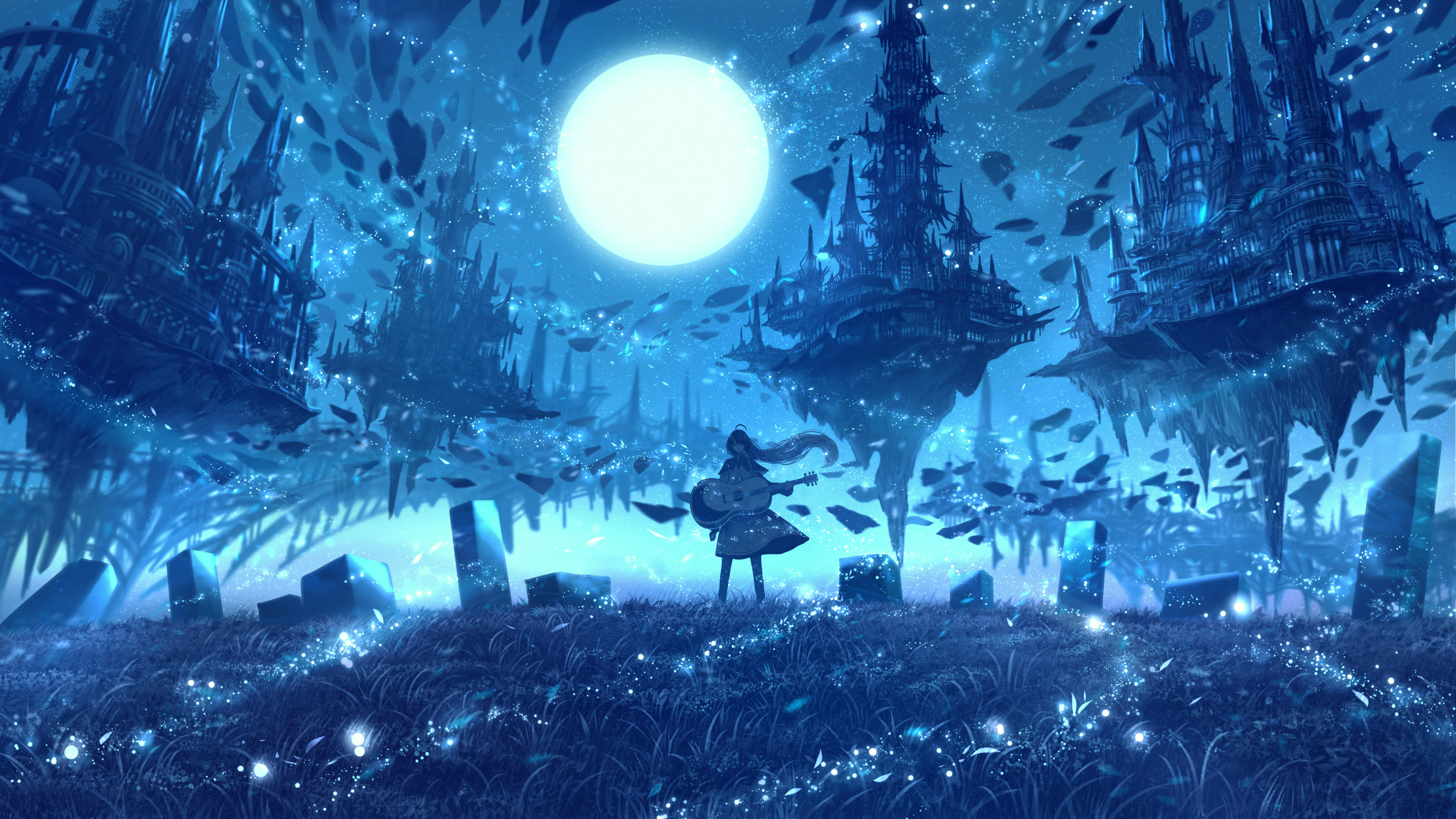 2200x1238 Floating Island HD Anime Girl Wallpaper, HD Artist 4K Wallpaper, Image and Background