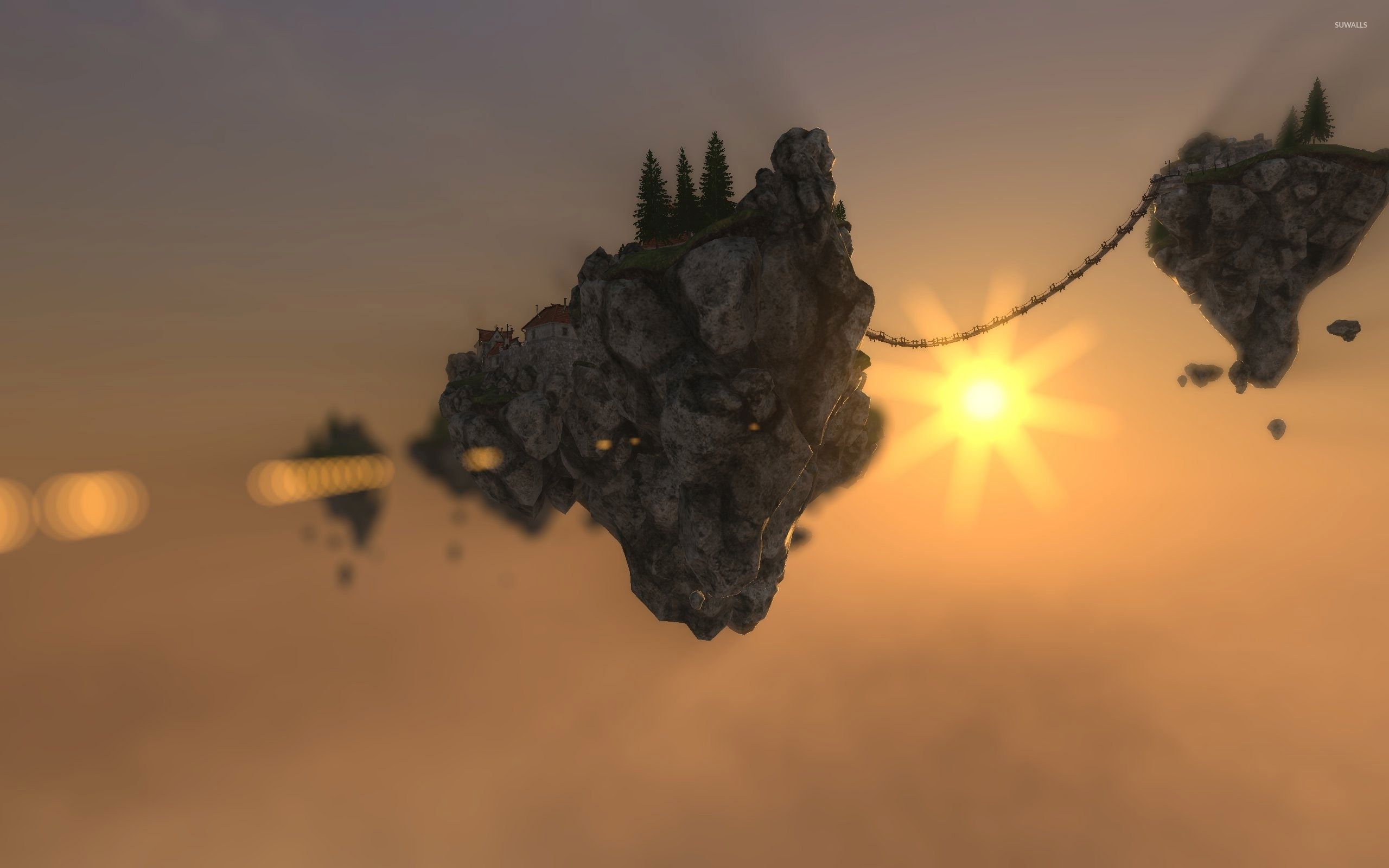 2560x1600 Bridge between floating islands wallpaper wallpaper
