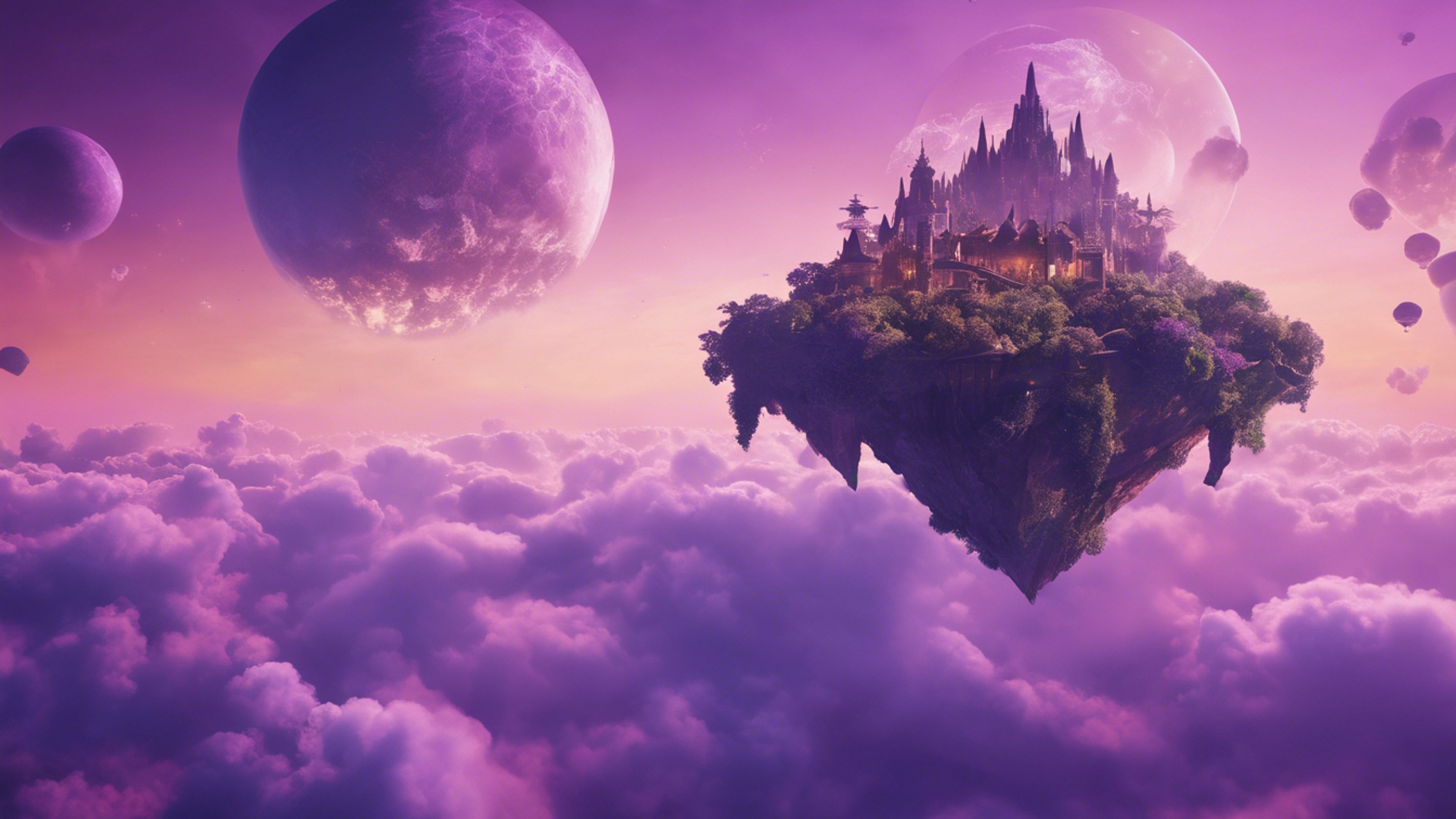 3840x2160 A fantastical world high above the clouds with majestic floating islands and a purple sky. Wallpaper [de7e13f6d8c246e7abc4]