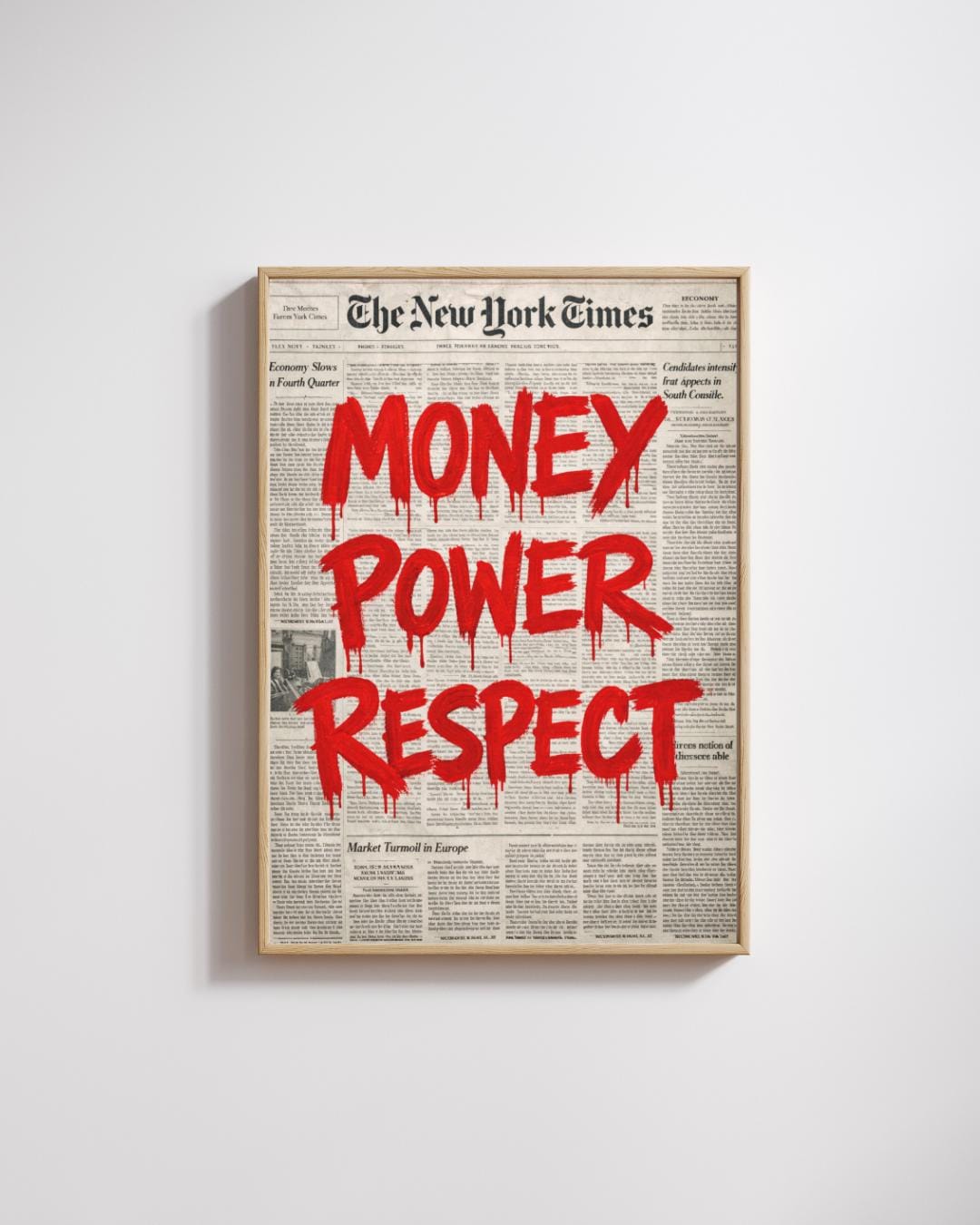 1080x1350 Money Power Respect Graffiti Art Print, Newspaper Style digital Print