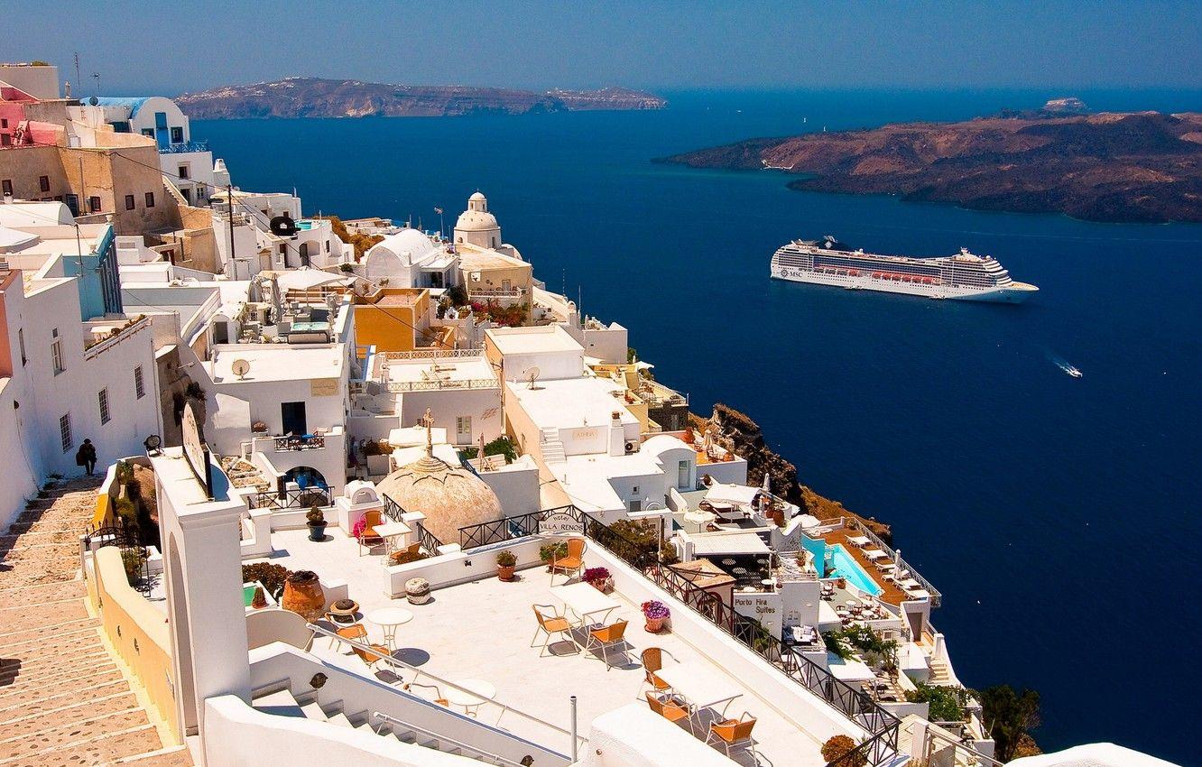 1332x850 Wallpaper Santorini, Greece, liner, Santorini, Oia, Greece, The Aegean sea image for desktop, section пейзажи