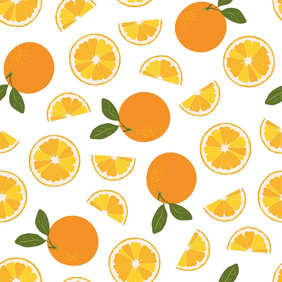 980x980 Fresh orange seamless pattern on a white background. Gold tropical orange fruit, orange slice. Good for textile, wallpaper, wrapping paper