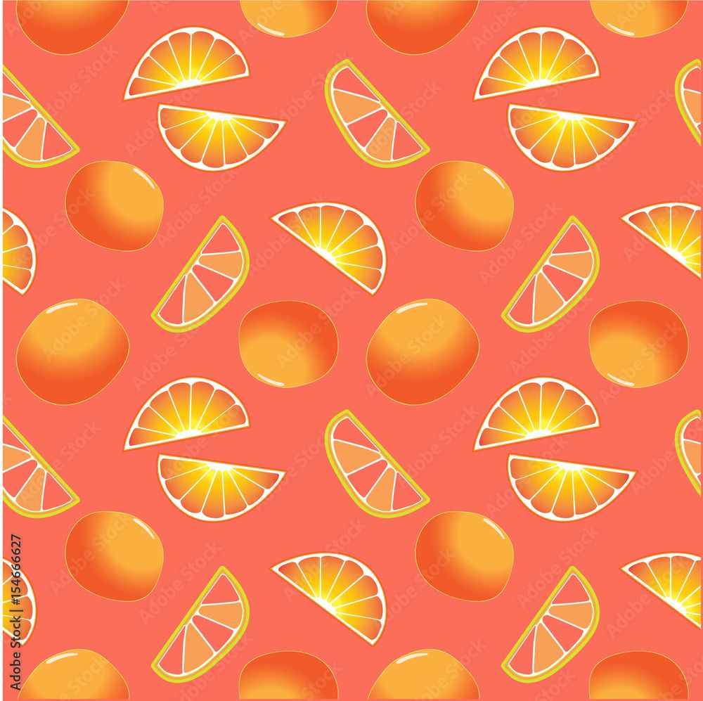 1000x997 summer fresh orange grapefruit slices seamless pattern cute background hand drawn with pink, orange, green color for fun wallpaper, gift wrapping, textile, scrapbook, paper, card, craft. Stock Vector