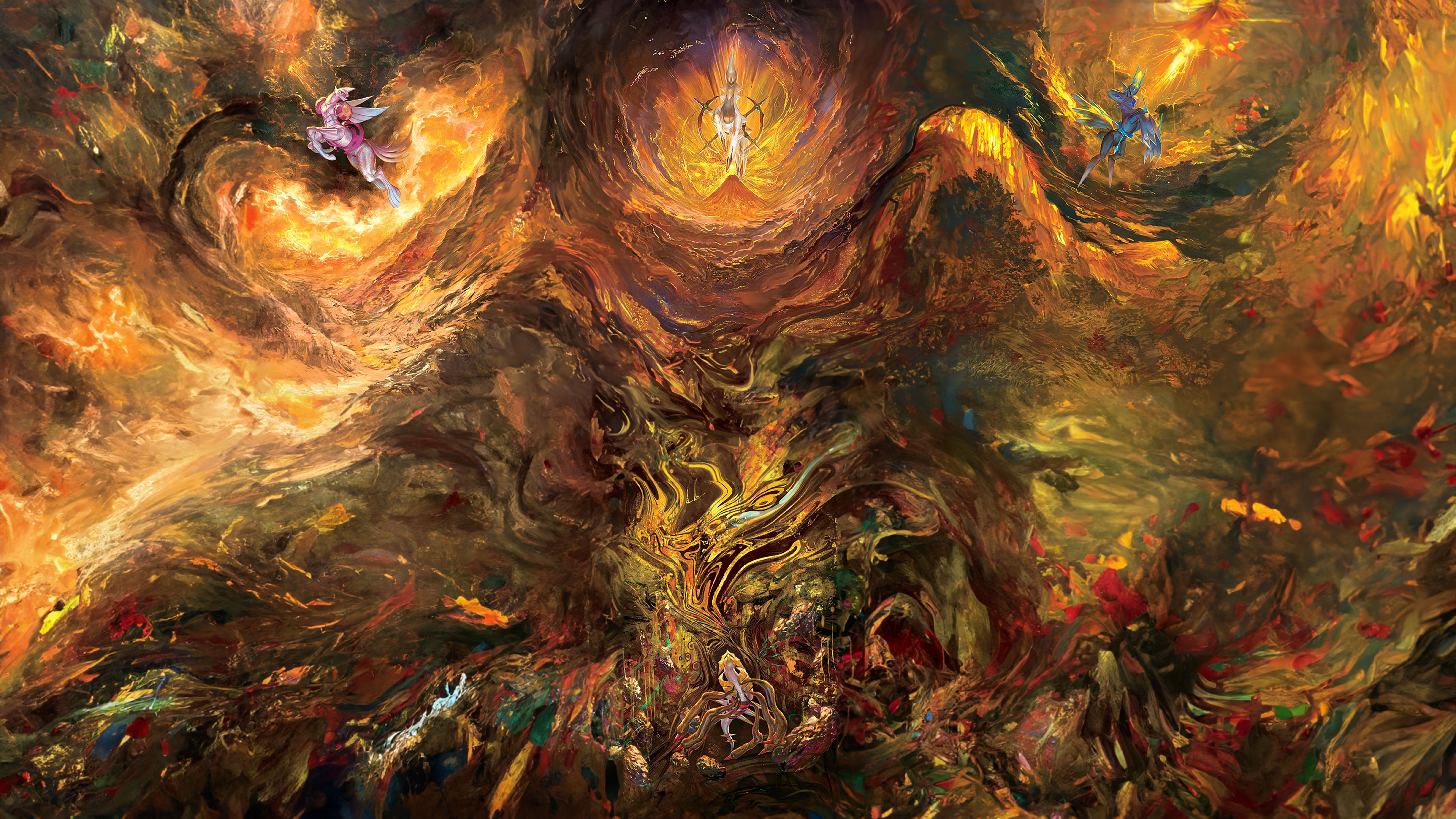 9273x5217 Creation Trio + Arceus, Quadruple Art Extension 16:9 (Origin Forme Palkia GG67 Origin Forme Dialga GG68 Giratina GG69 Arceus GG70 70) [4k]