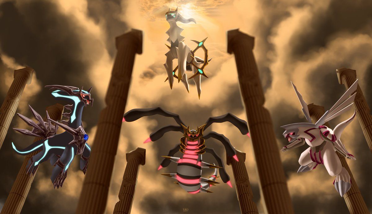 1200x690 since legendary Pokémon are resurfacing, here is my version of The Creation Trio and Arceus' having so much aura✨