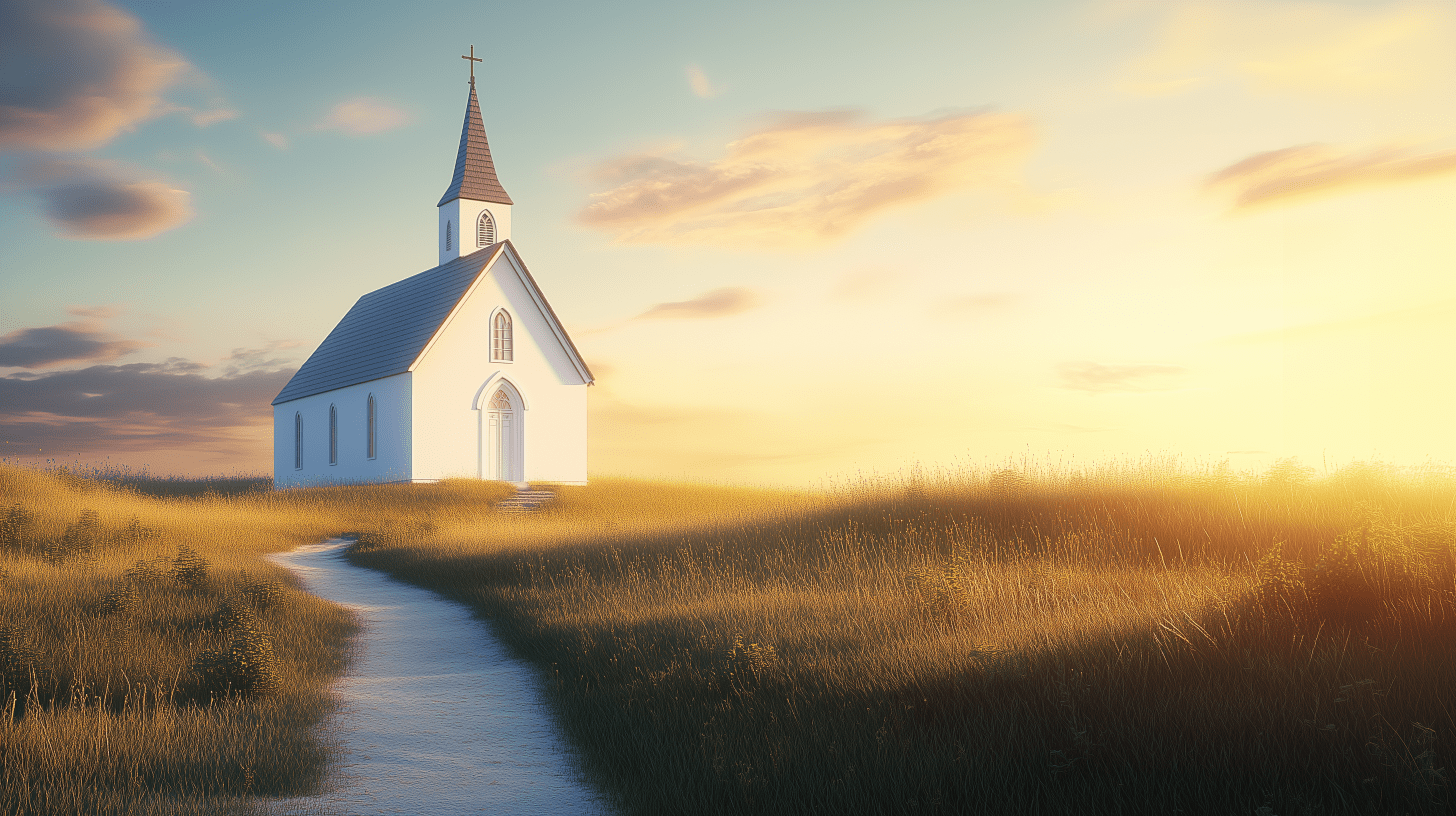 1456x816 Country Church Sunset Scene Background for PowerPoint
