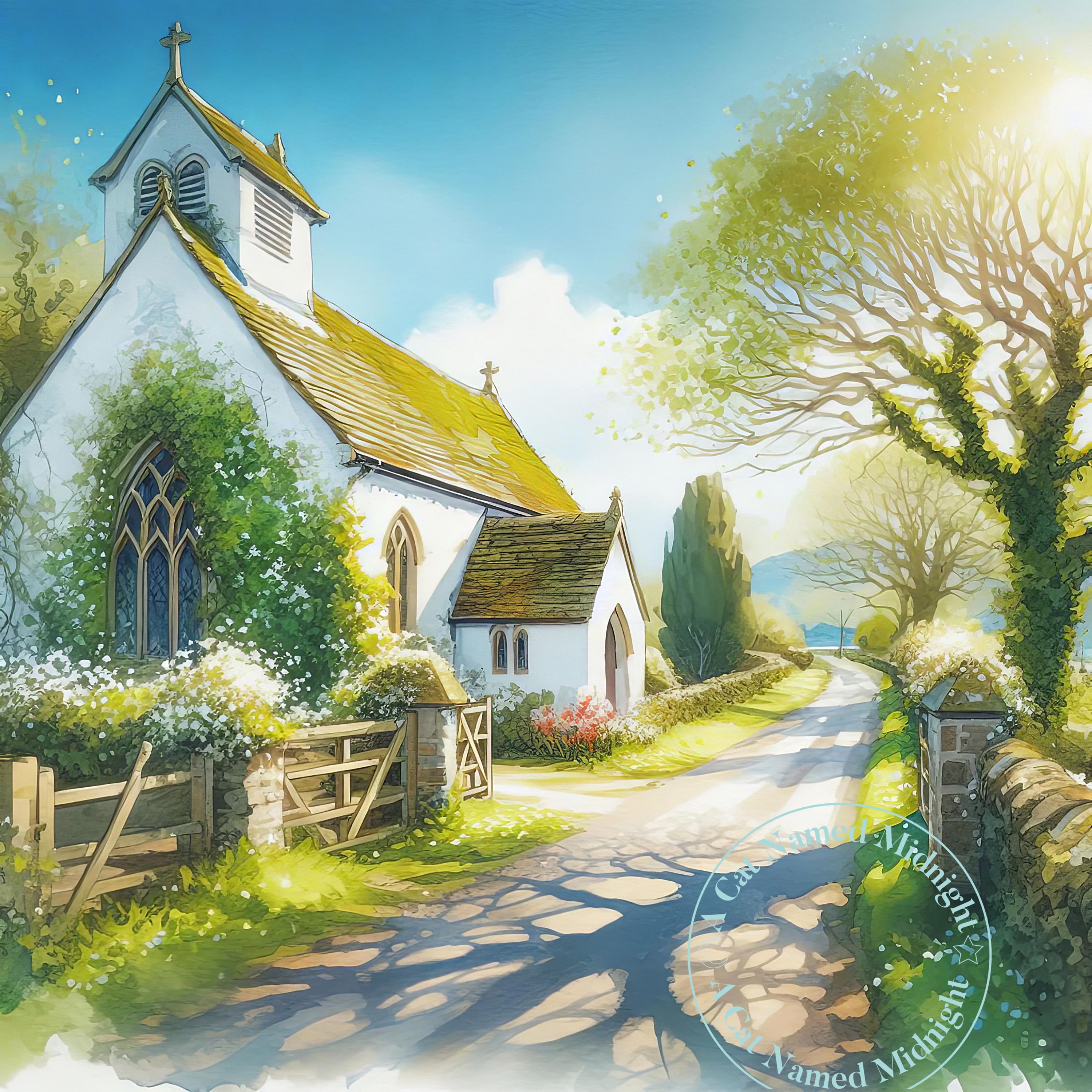 3000x3000 Watercolor Country Church Clipart, Springtime Scenes (digital Download), 12 Image