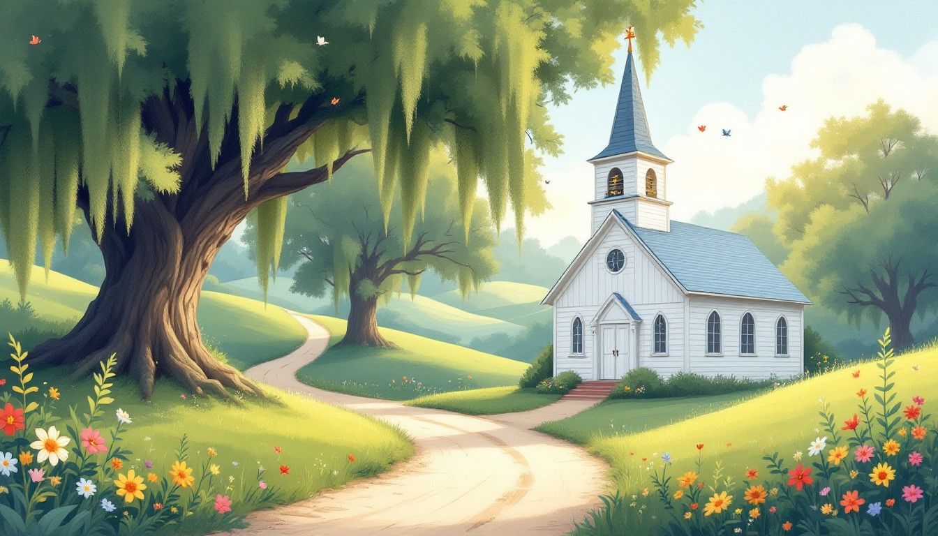 1344x768 Download Idyllic Country Church Image, Countryside, Steeple