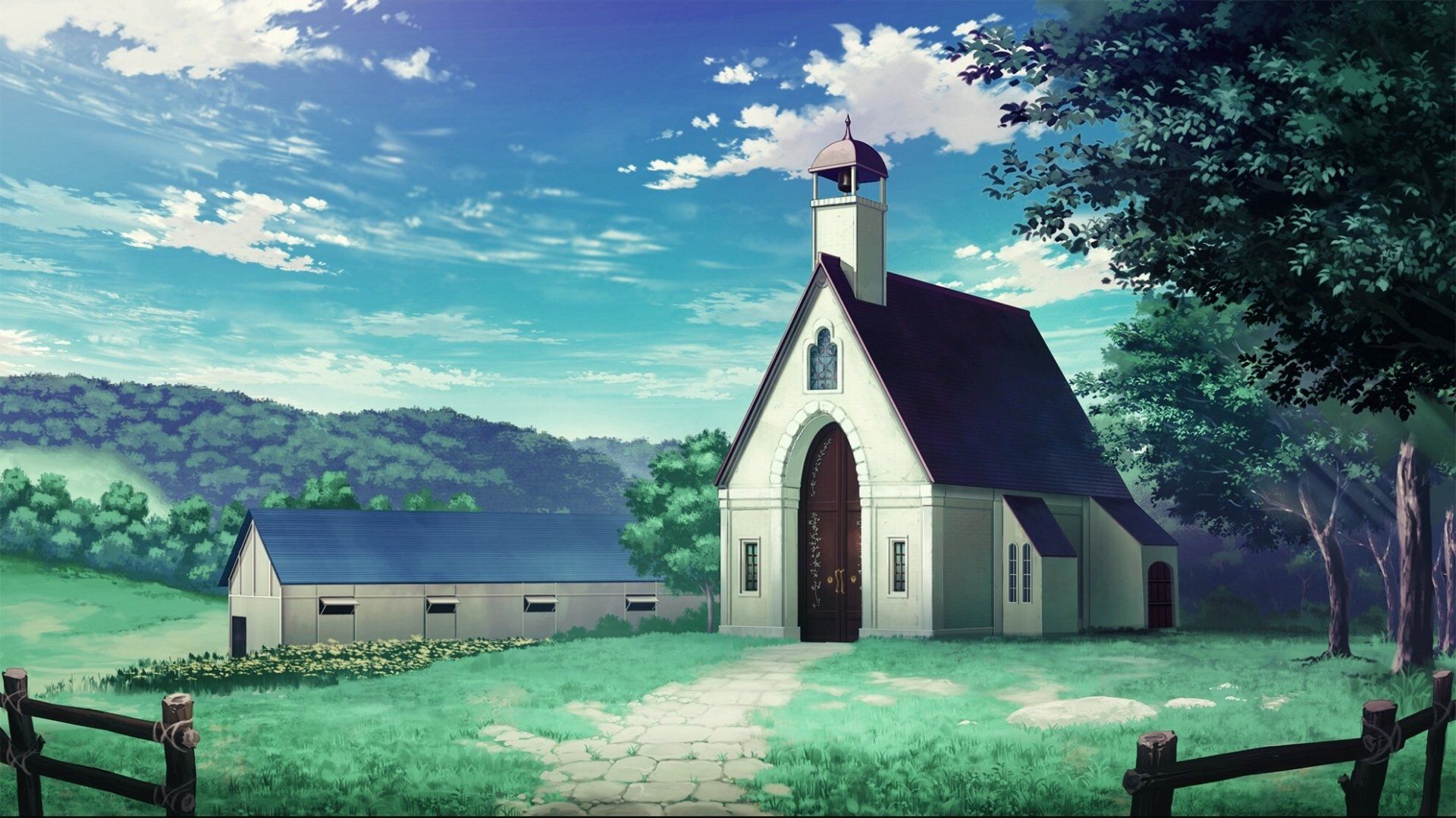 1920x1080 Sunlit Anime Chapel