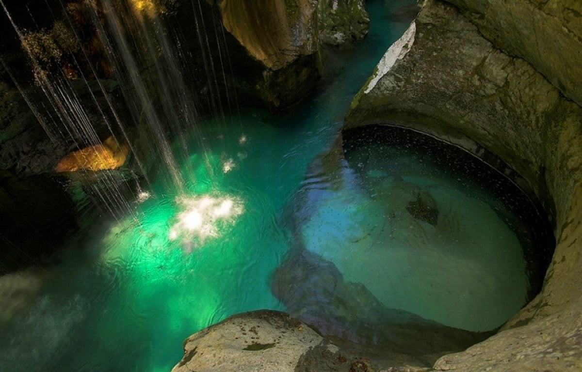 1200x768 Underground river, waterfall, river, canyon, Slovenia HD wallpaper