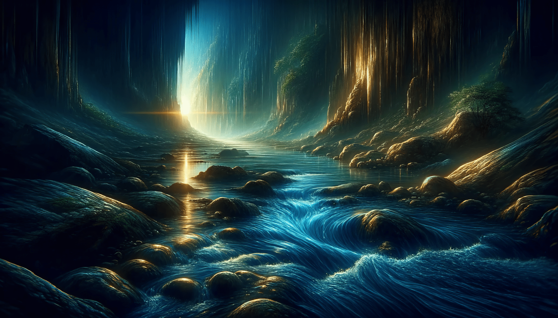 1920x1097 Mystical Cave River HD Wallpaper