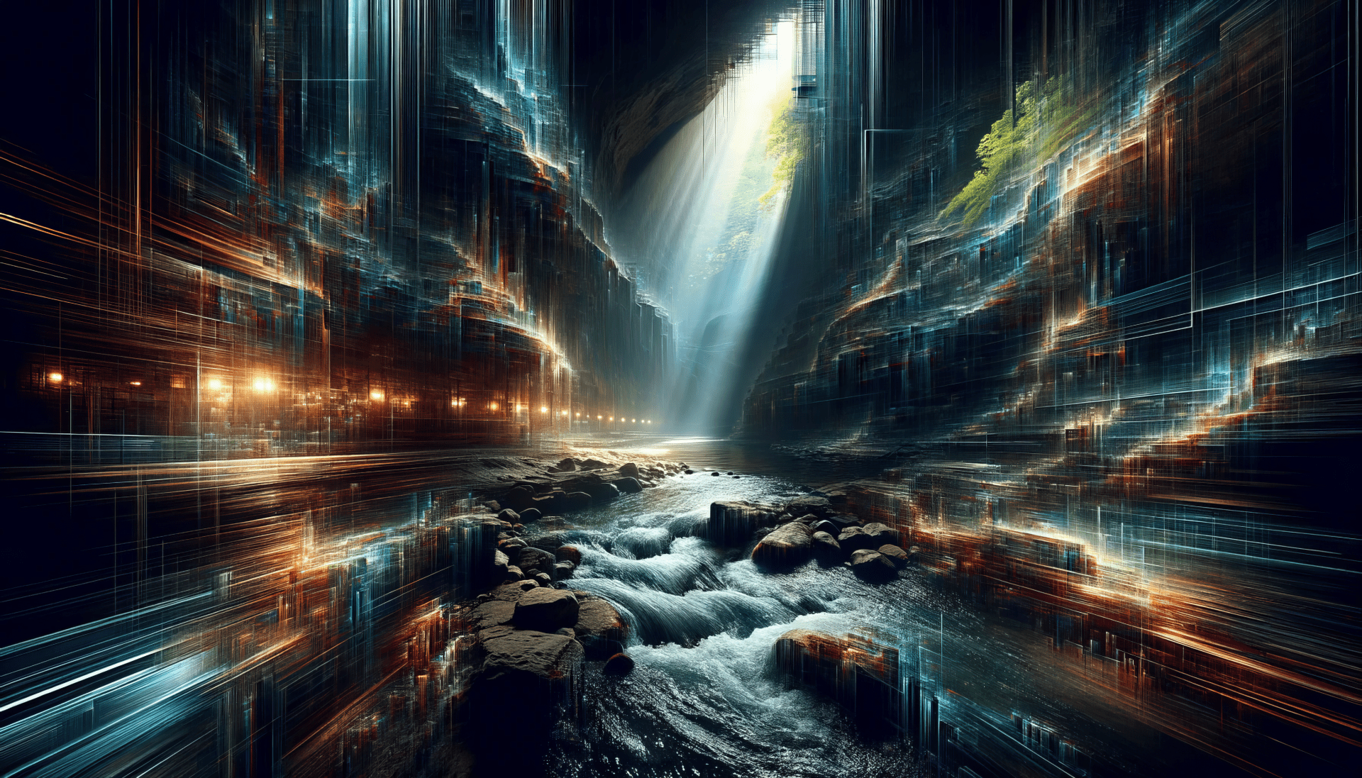 1920x1097 Mystical Cave River HD Wallpaper