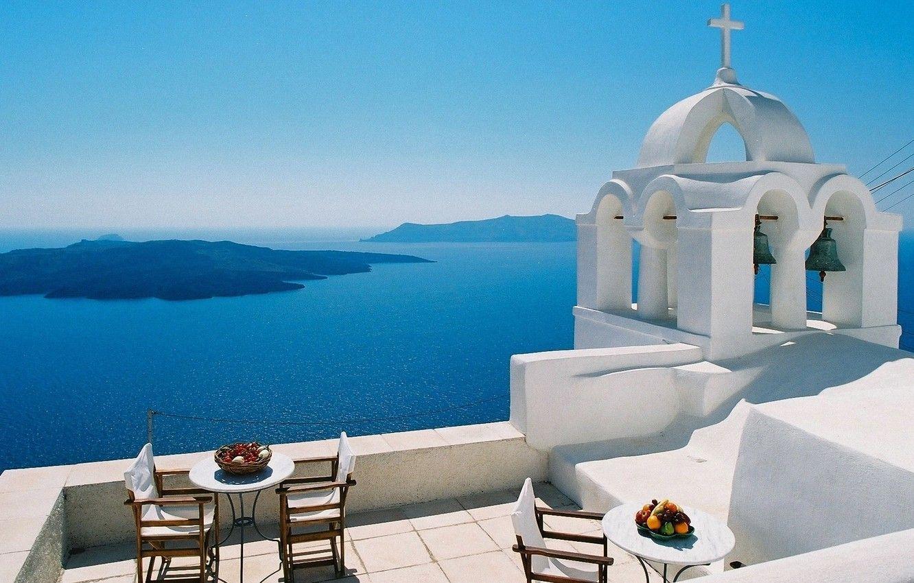1332x850 Wallpaper sea, view, Santorini, Greece, terrace image for desktop, section город