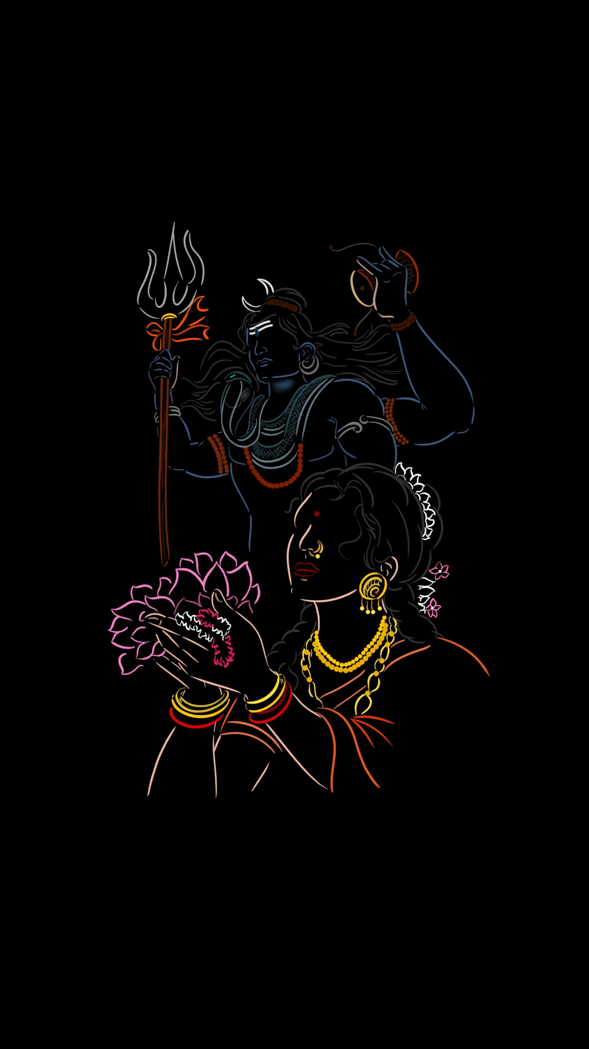 1920x3415 OC Bhagwan Shiv and Parvati (minimal wallpaper)