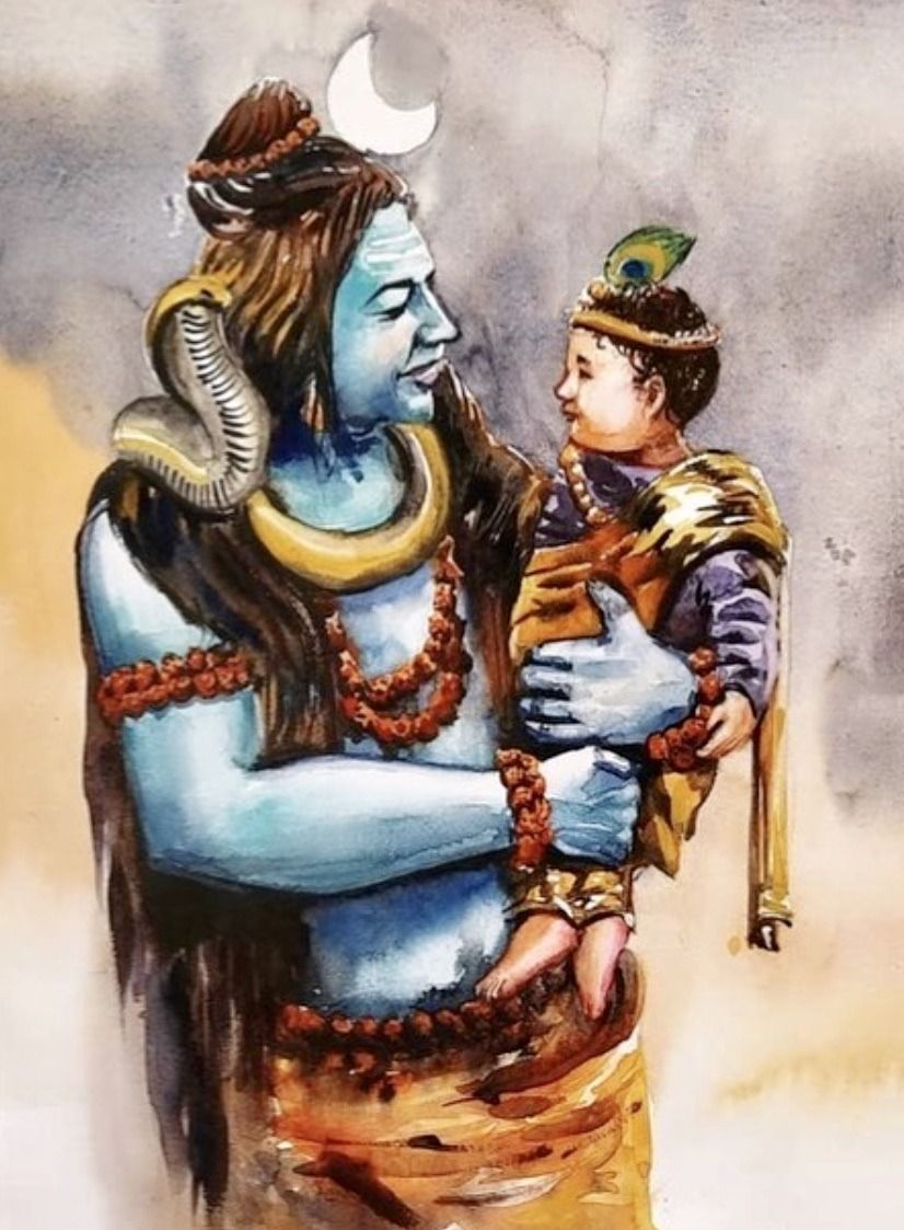 826x1123 Lord Shiva holding Little Krishna