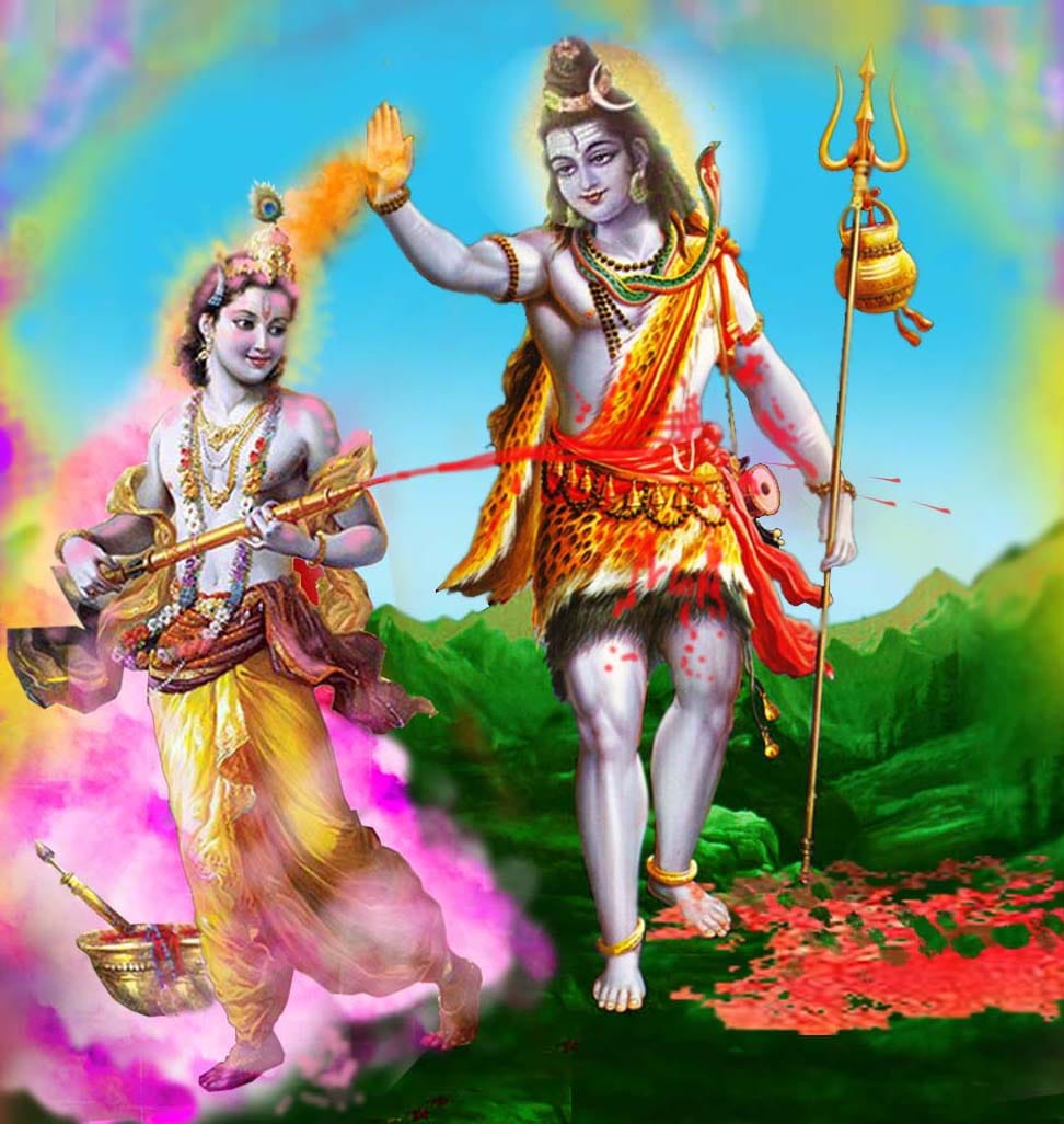972x1026 Lord Shiv Plays Holi with Shri Krishna