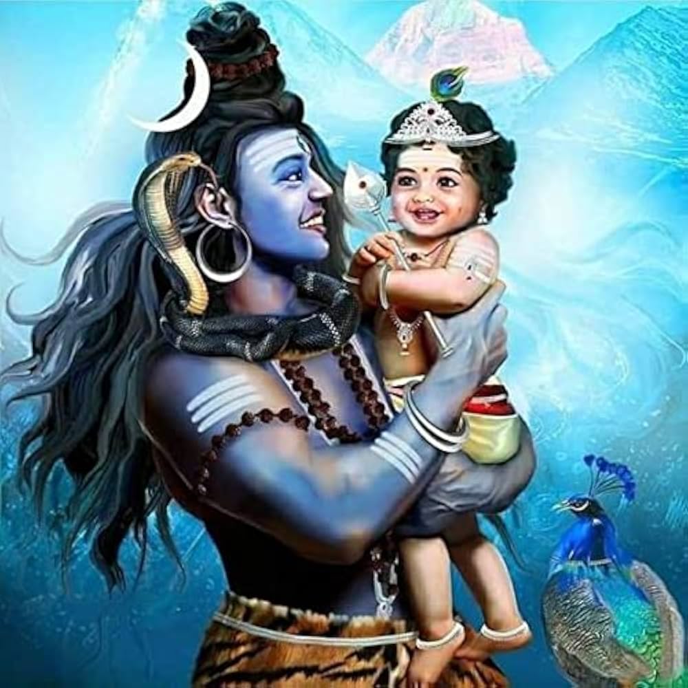 1000x1000 Shiva With Bal Krishna Hand Painted Painting On Canvas No Frame (75x75cm X1): Buy Online at Best Price in UAE