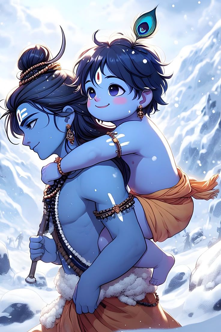 736x1104 Little Krishna & Lord Shiva