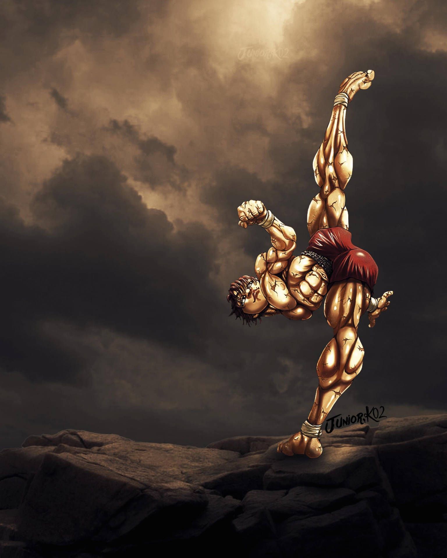 1536x1920 Download Baki Hanma High Kick Pose Wallpaper